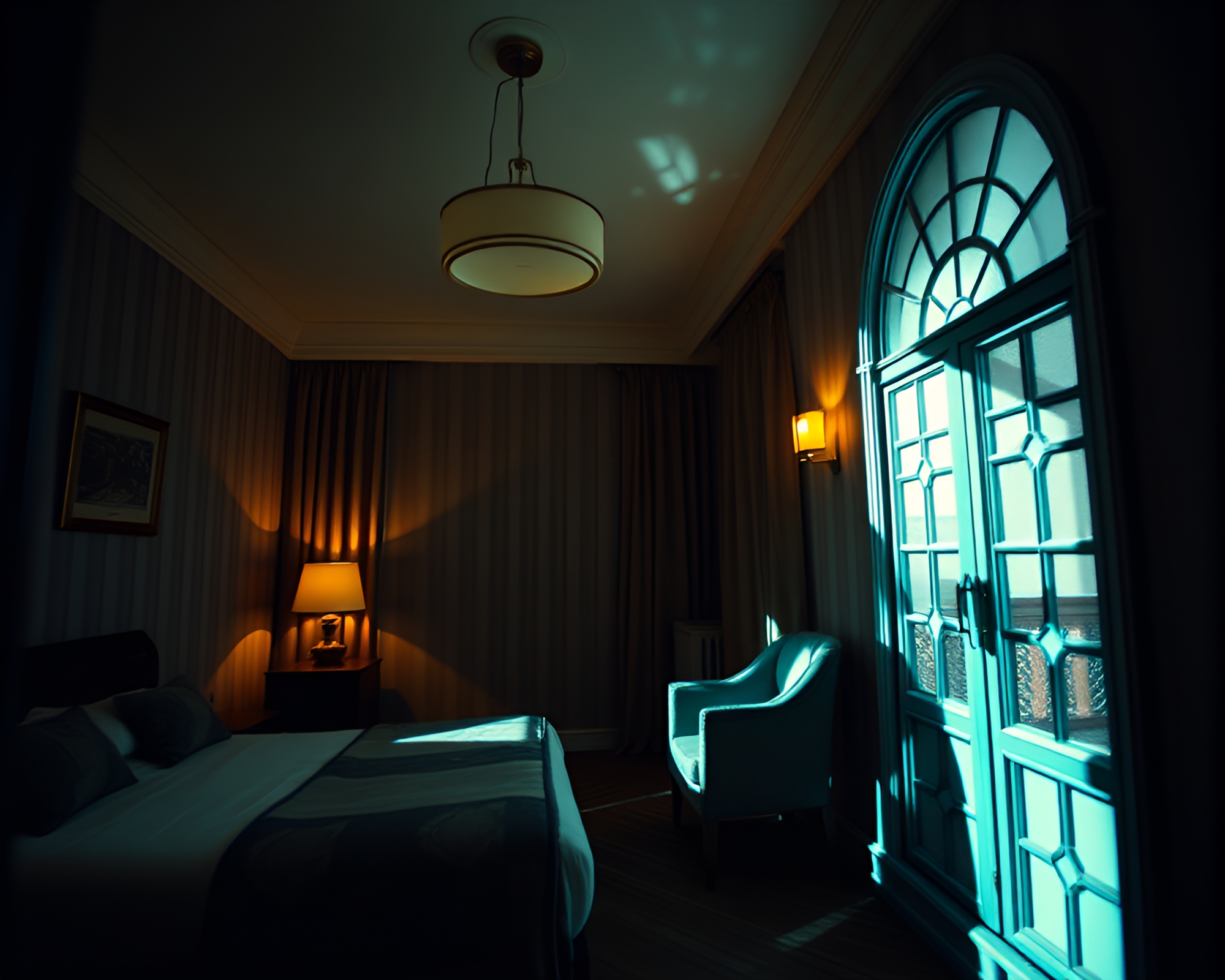 Surreal Art Deco Origami Hotel in Attic Shadows – free AI stock image