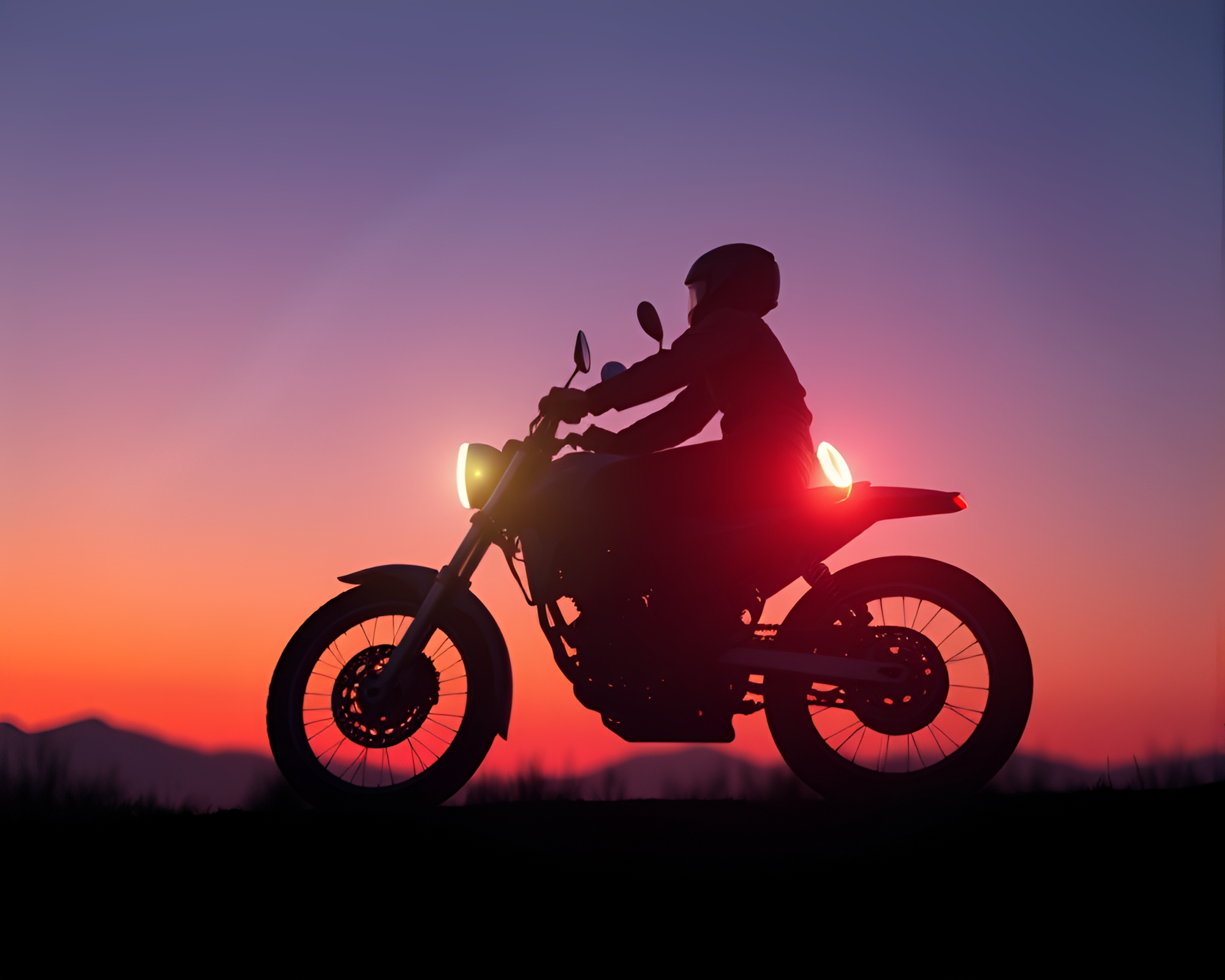Retro Hoverbike Silhouette Racing Through City Skyline – free AI stock image