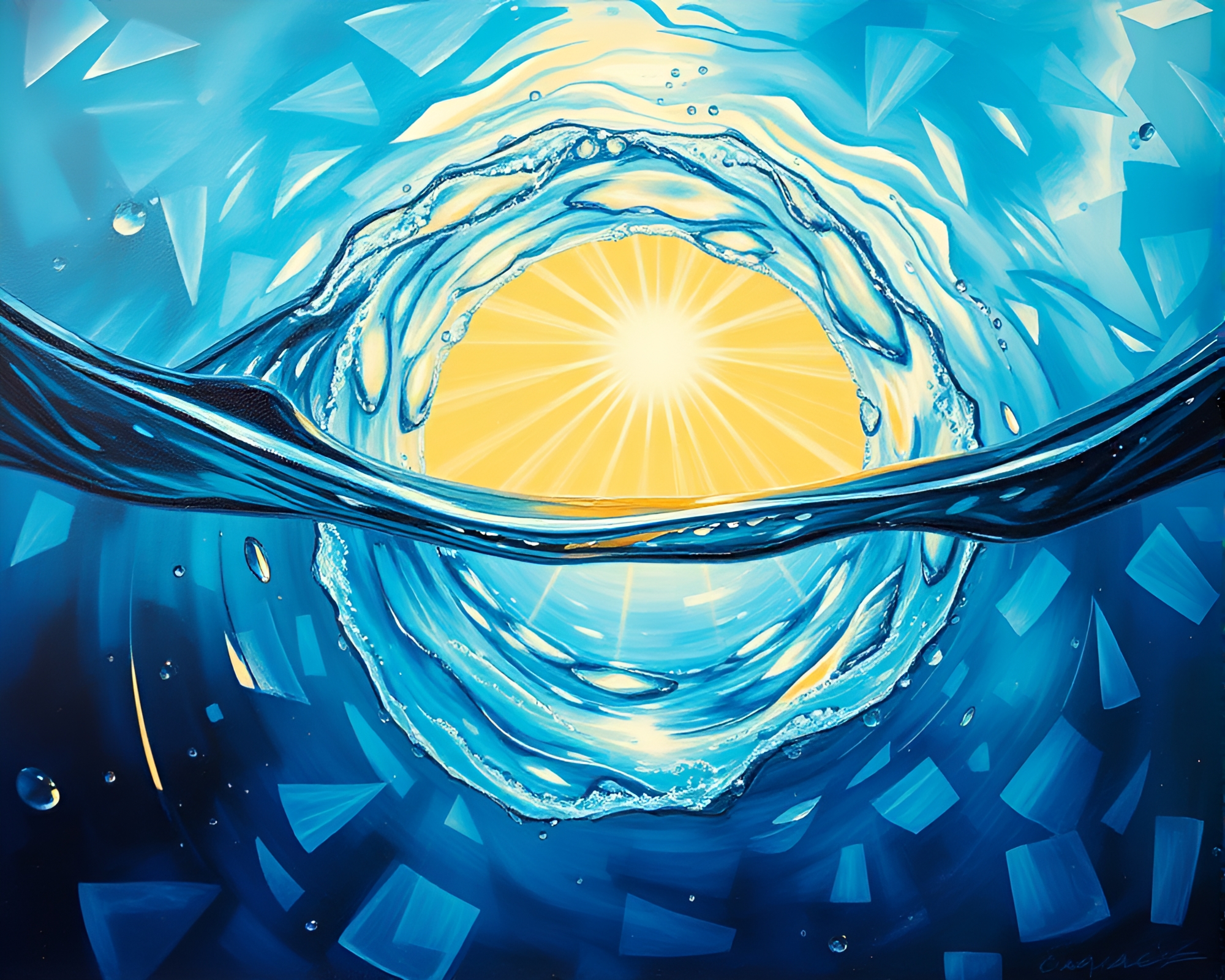Sunlit Glass Tunnel with Acrylic Water Whirlpool Painting – free AI stock image