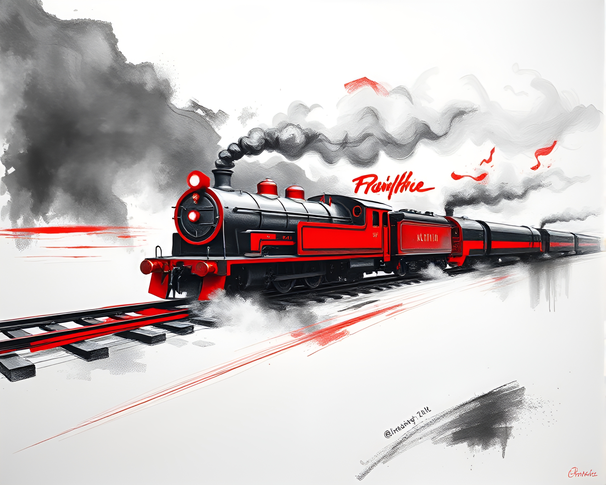 Mesmerizing Magnetic Levitation Train in Monochrome Red – free AI stock image