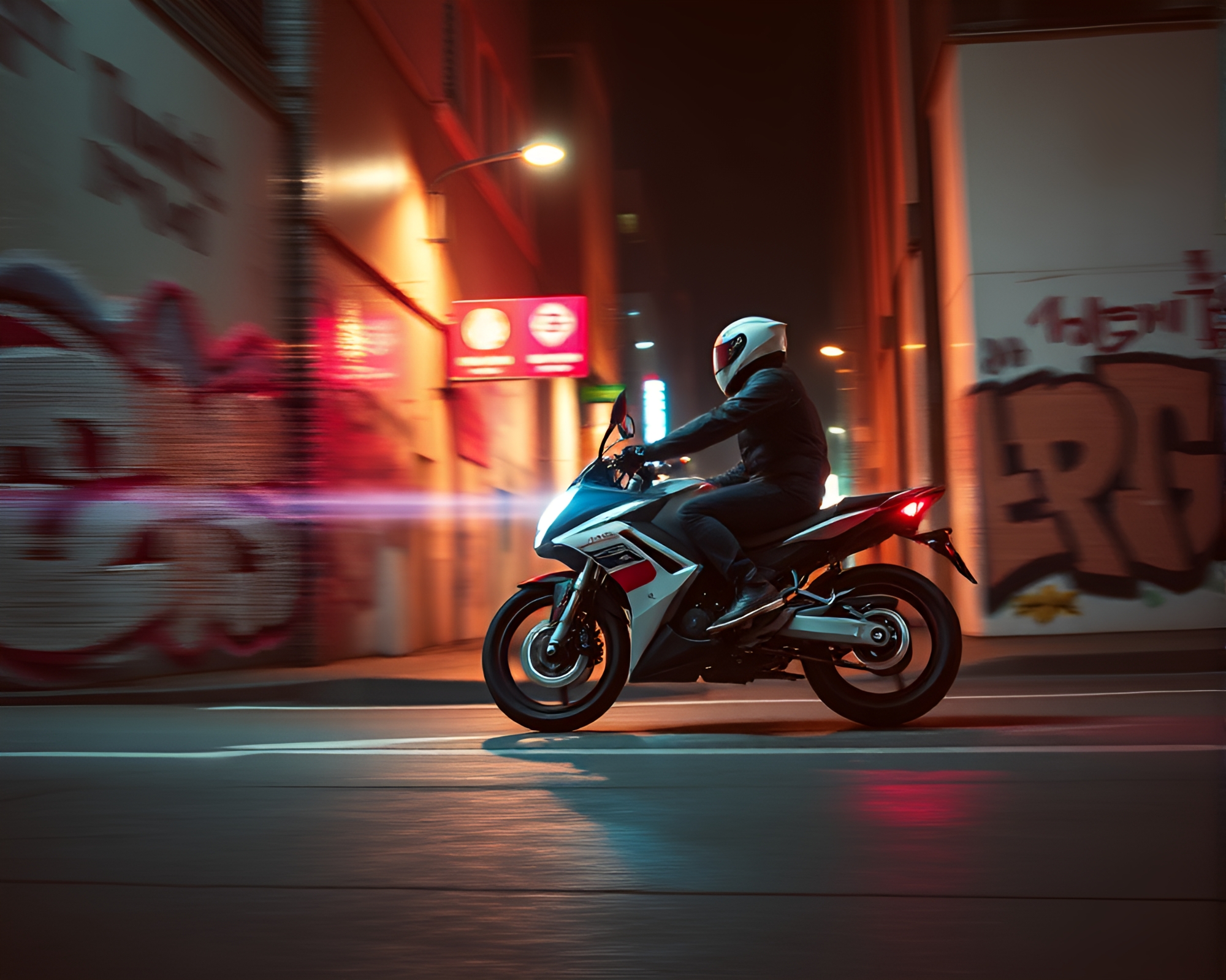 Neon Hoverbike in Pastel Noir Cityscape – free AI stock image