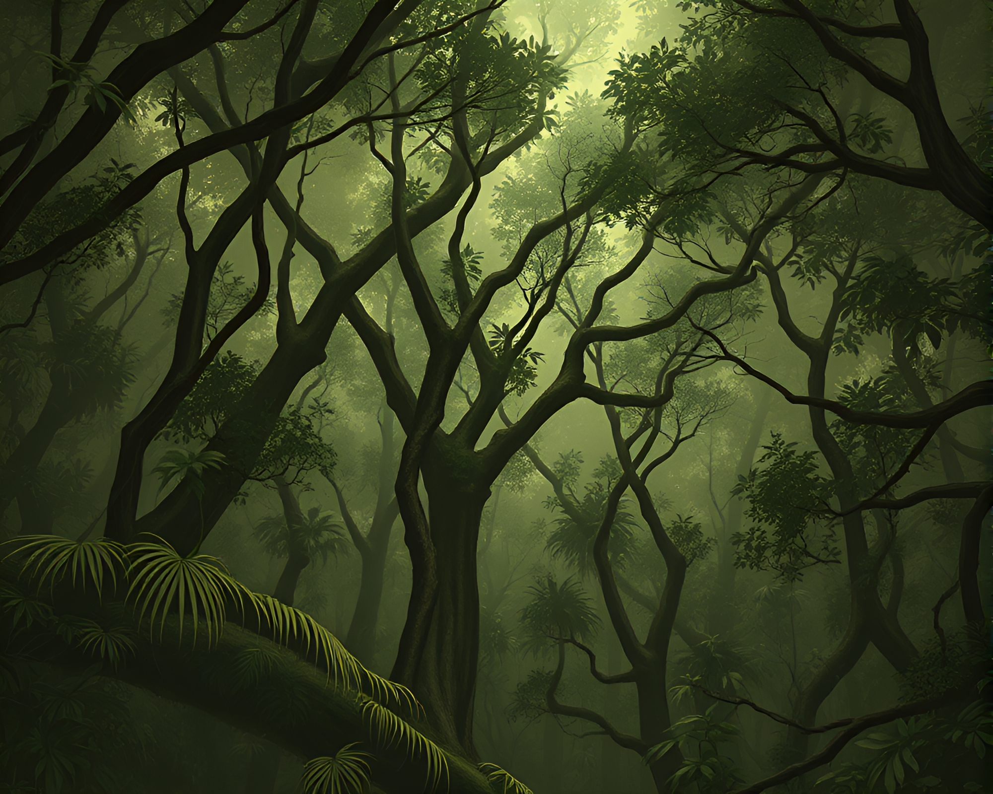 Enchanted Rainforest Canopy Illustration – free AI stock image