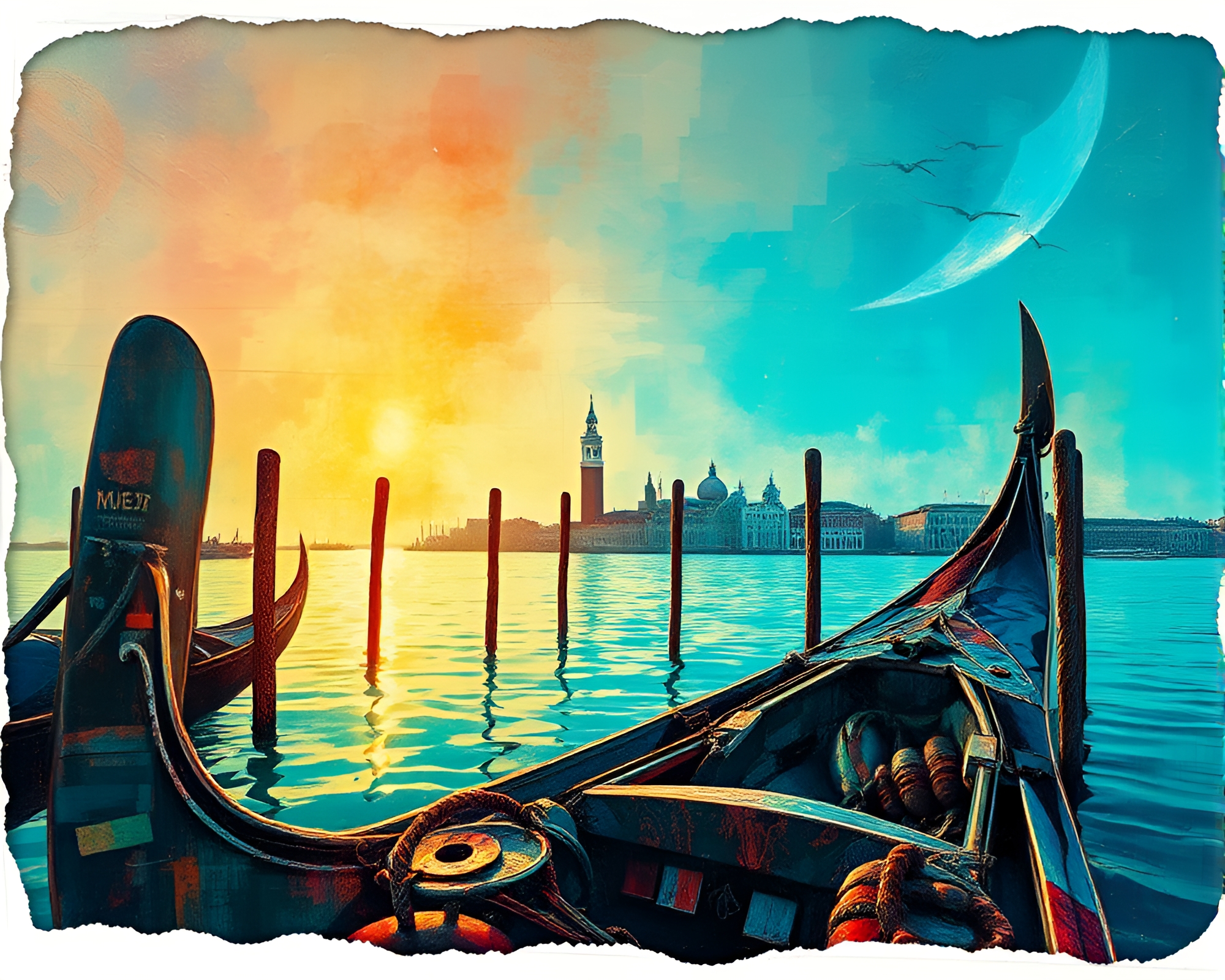 Venetian Gondola Adrift in Topaz Light – free AI stock image