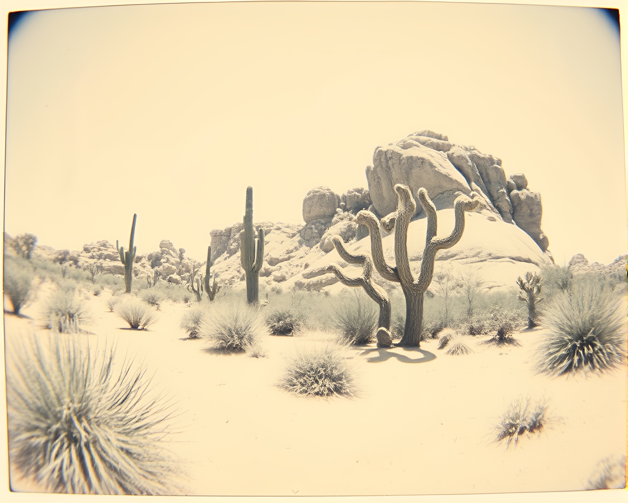Vintage Desert Oasis with Fisheye Sketch – free AI stock image