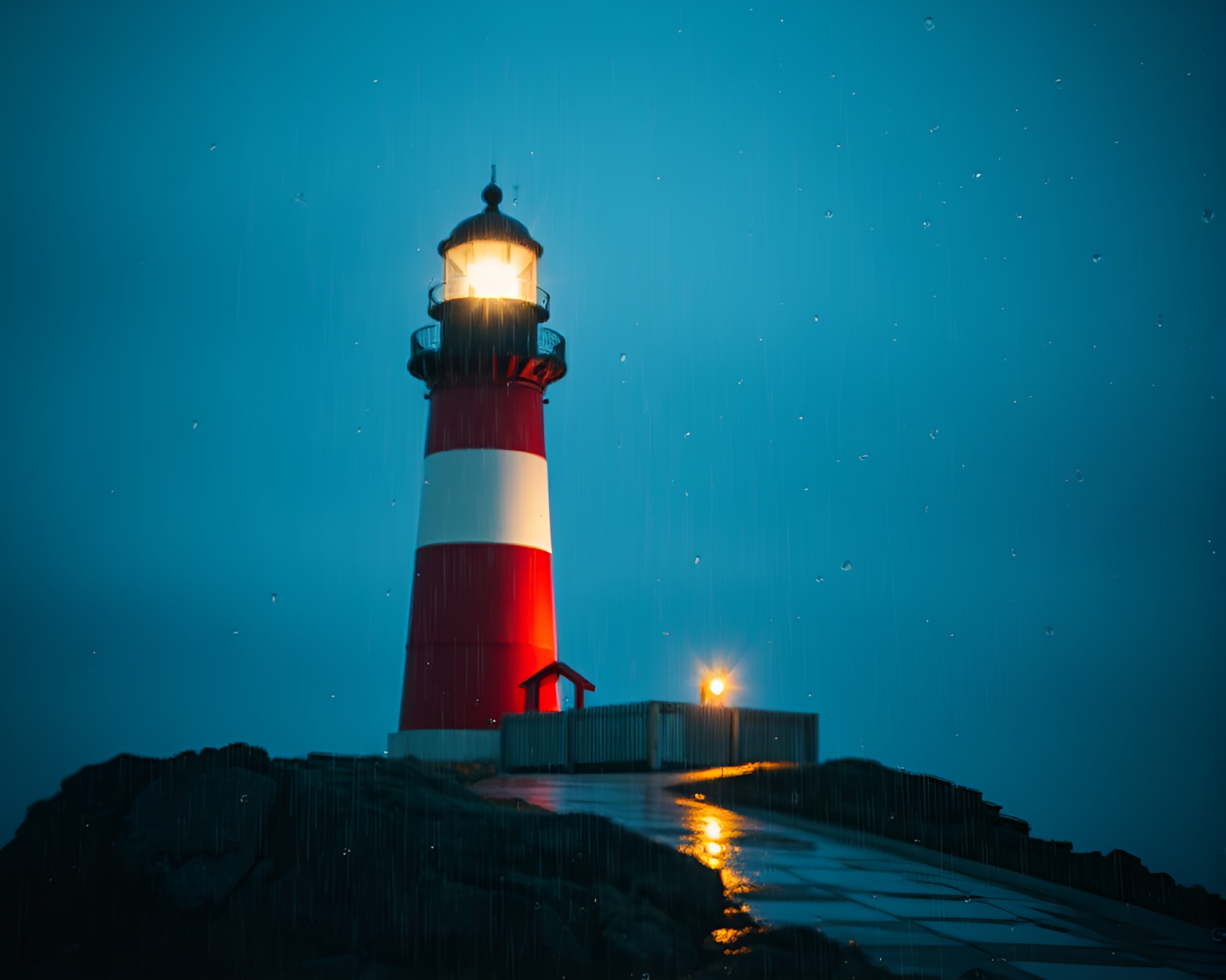 Majestic Lighthouse in Rain Droplets Storm – free AI stock image