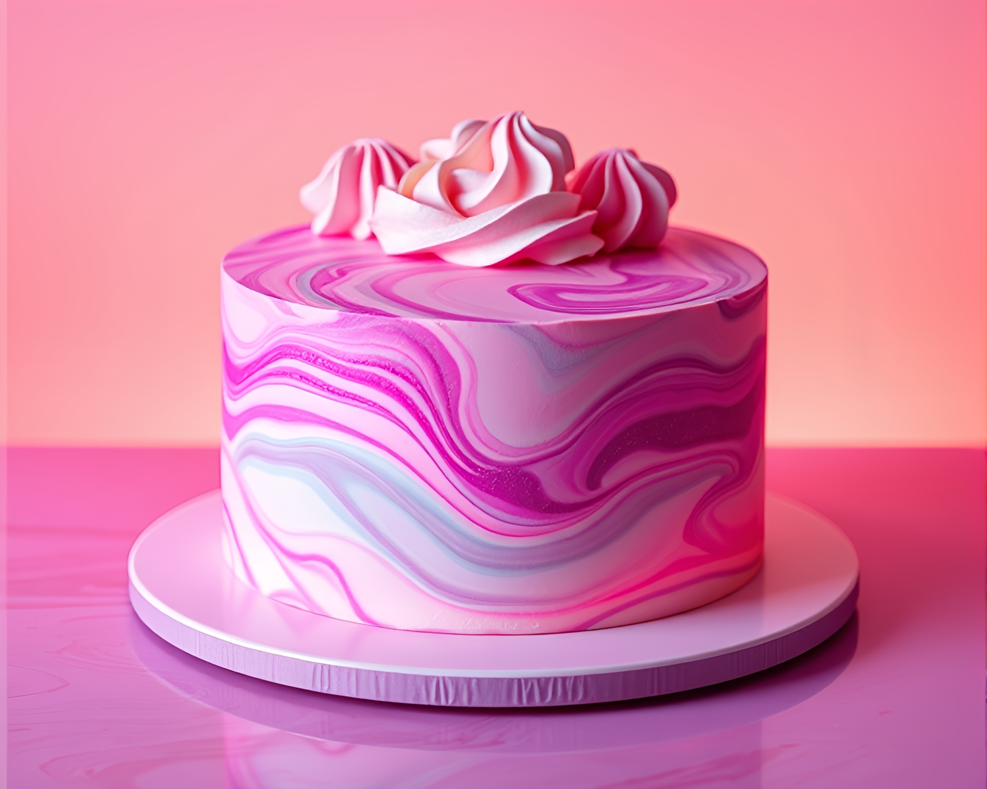 Neon Marbled Cake Under Glowing Leading Lines – free AI stock image