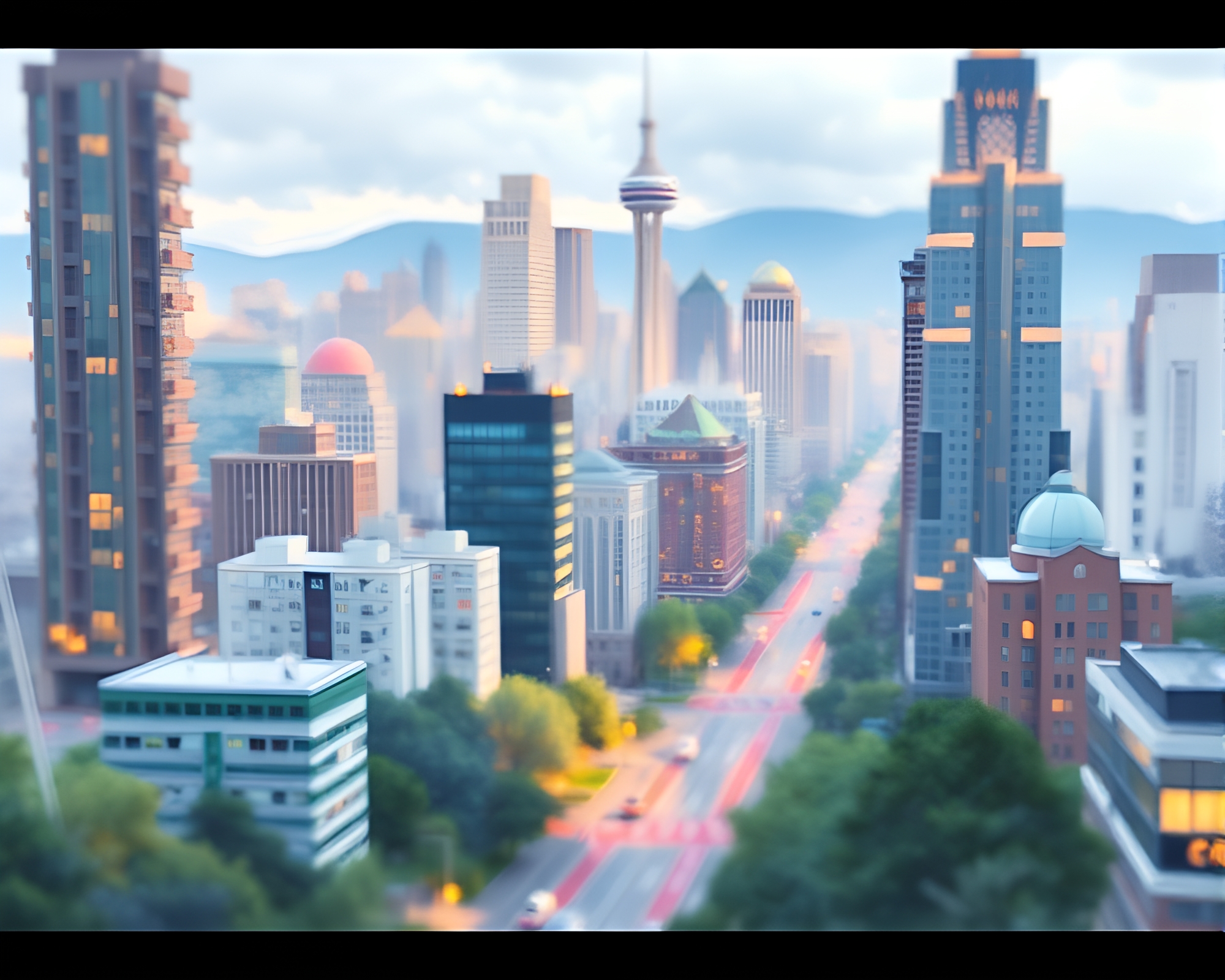 Virtual Cityscape Wildlife Watercolor with Rim Lighting – free AI stock image