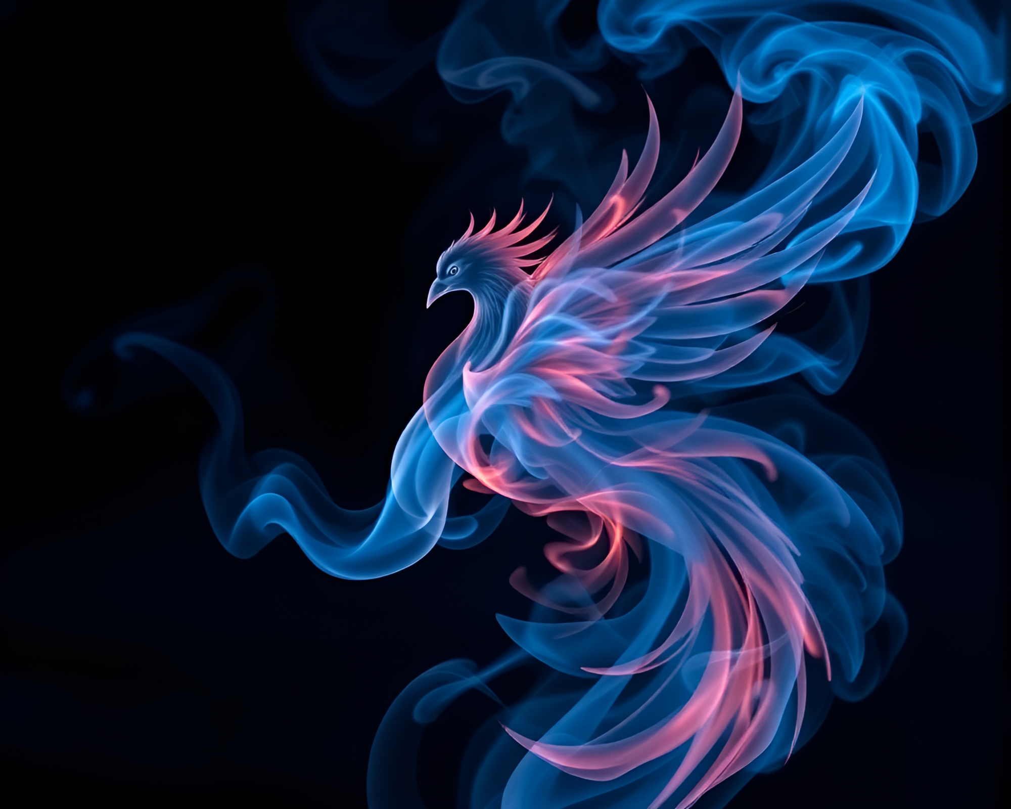 Majestic Phoenix Rising from Steel-Blue Smoke Swirls – free AI stock image