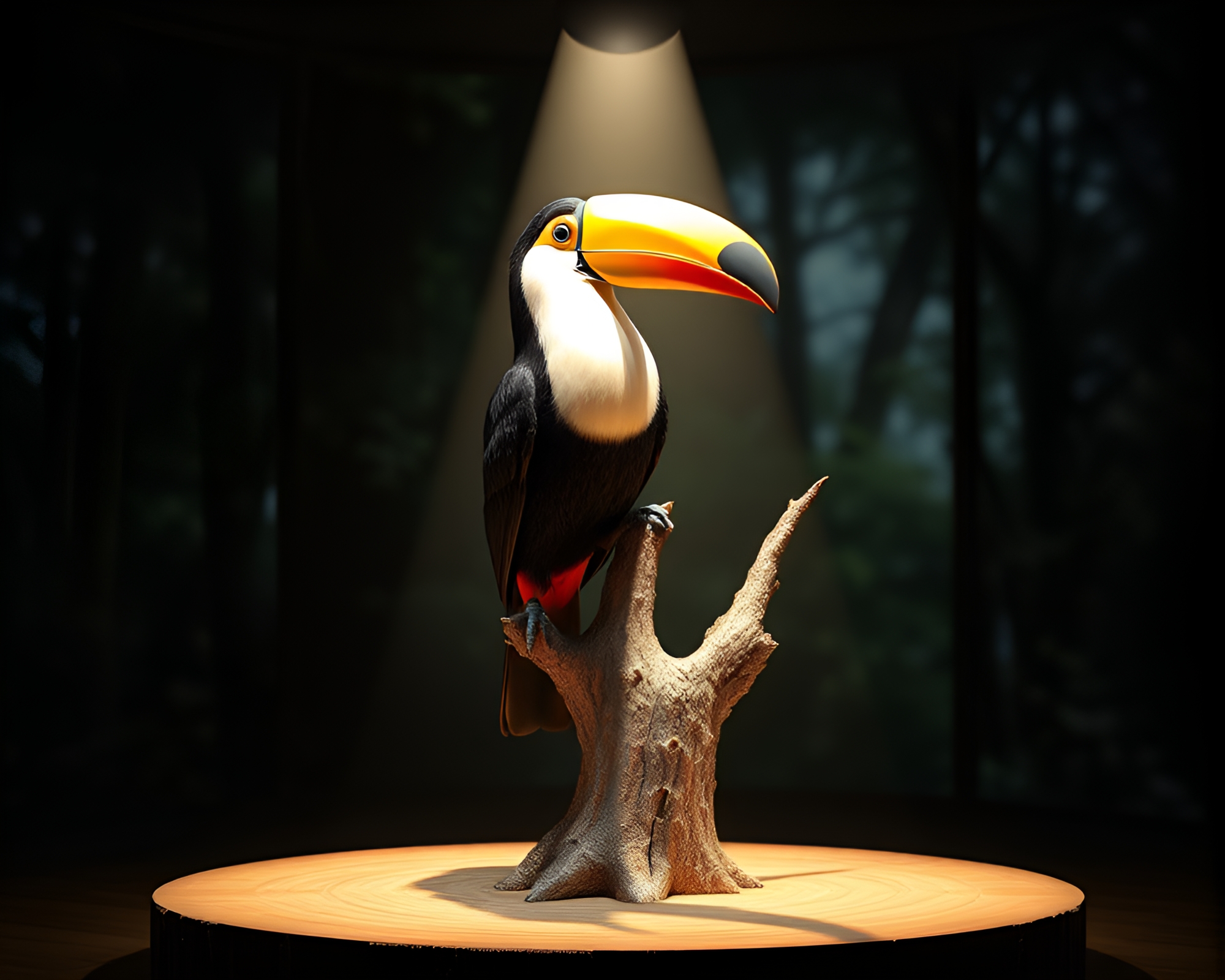 Toucan in 3D Stage Spotlight with Tree Rings – free AI stock image