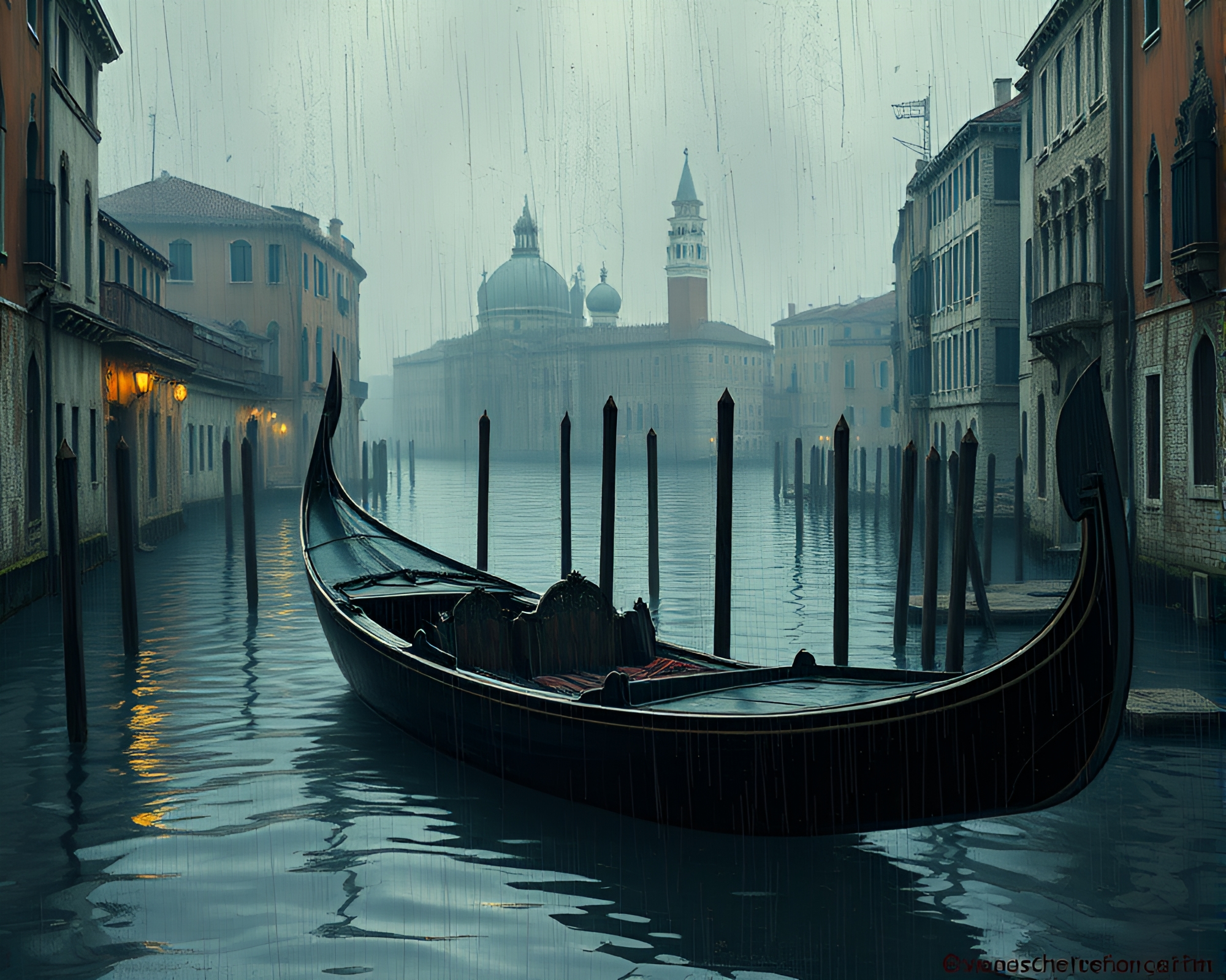 Venetian Gondola in Necromantic Tenebrism – free AI stock image