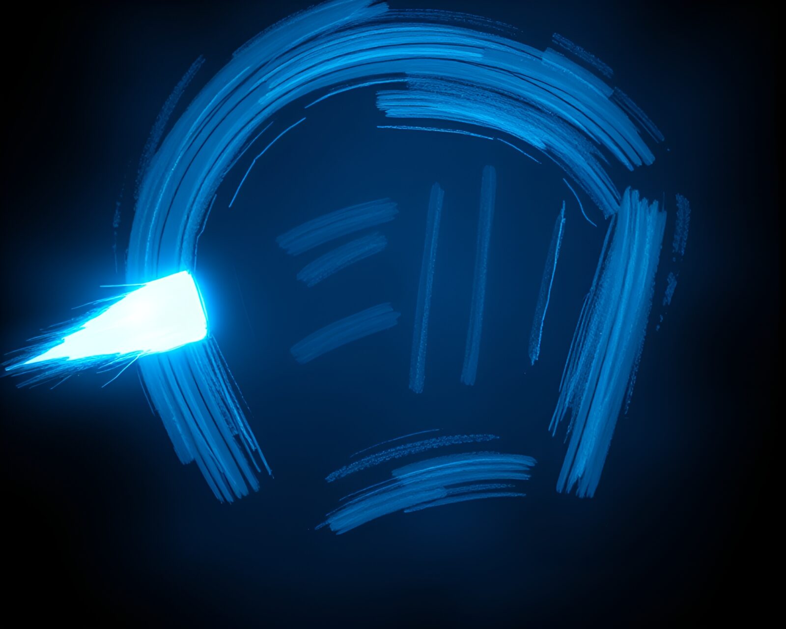 Glowing jetpack amidst chalkboard smudges at blue hour