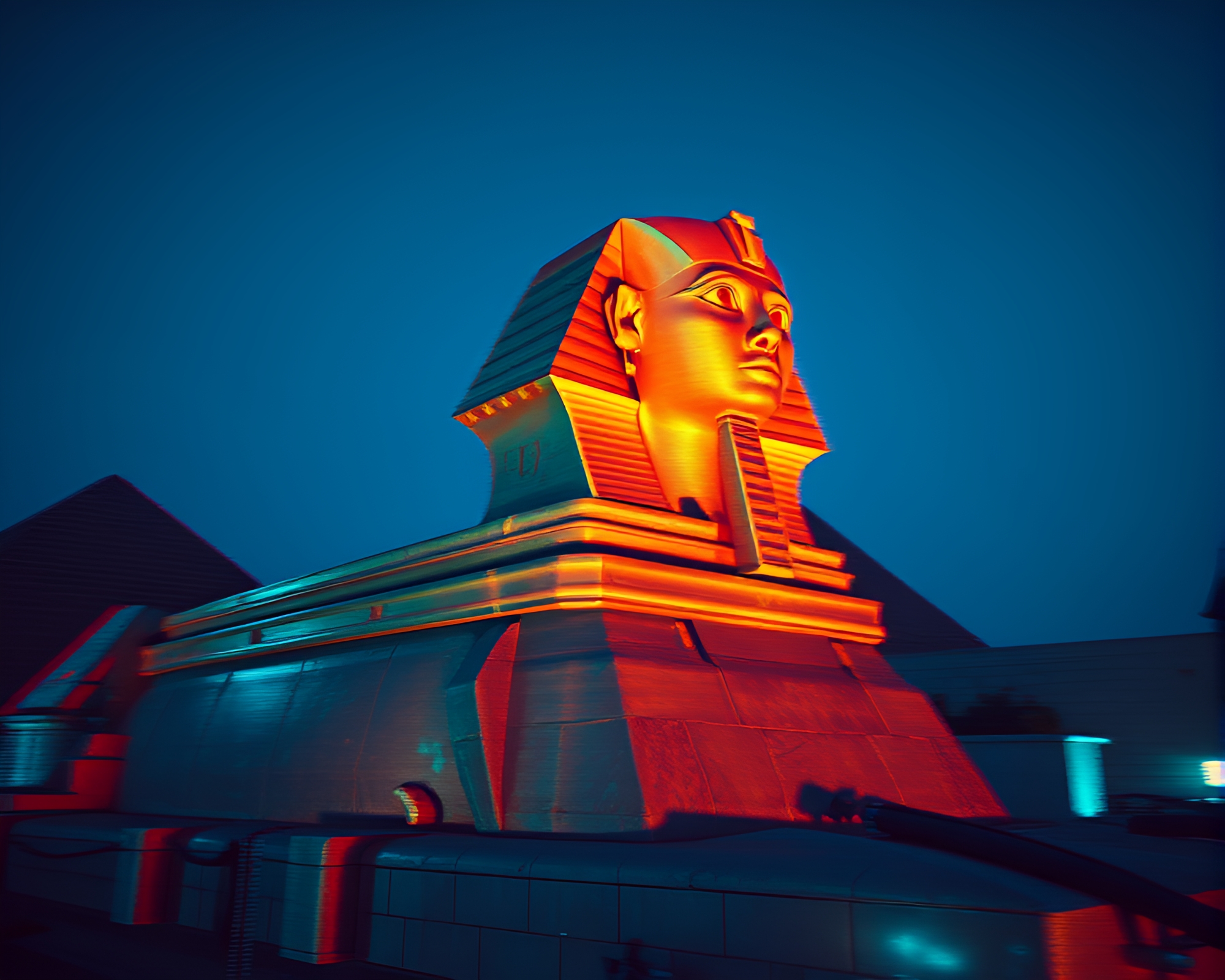 Glitch Sphinx: Blue Hour Mystique – free AI stock image