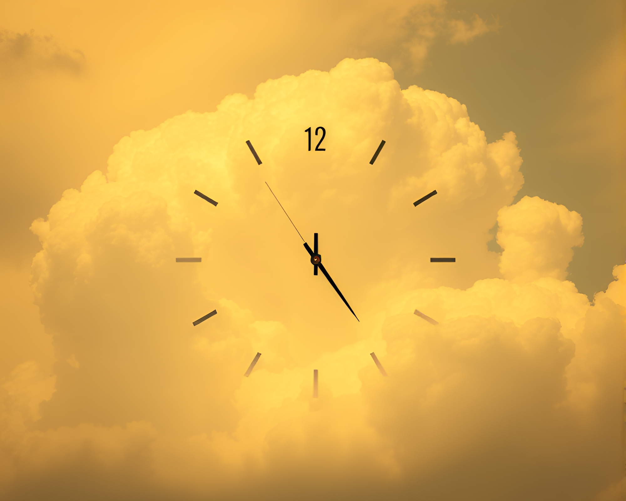 Chrono Clock in Lemon Yellow Cloudscape Vignette – free AI stock image
