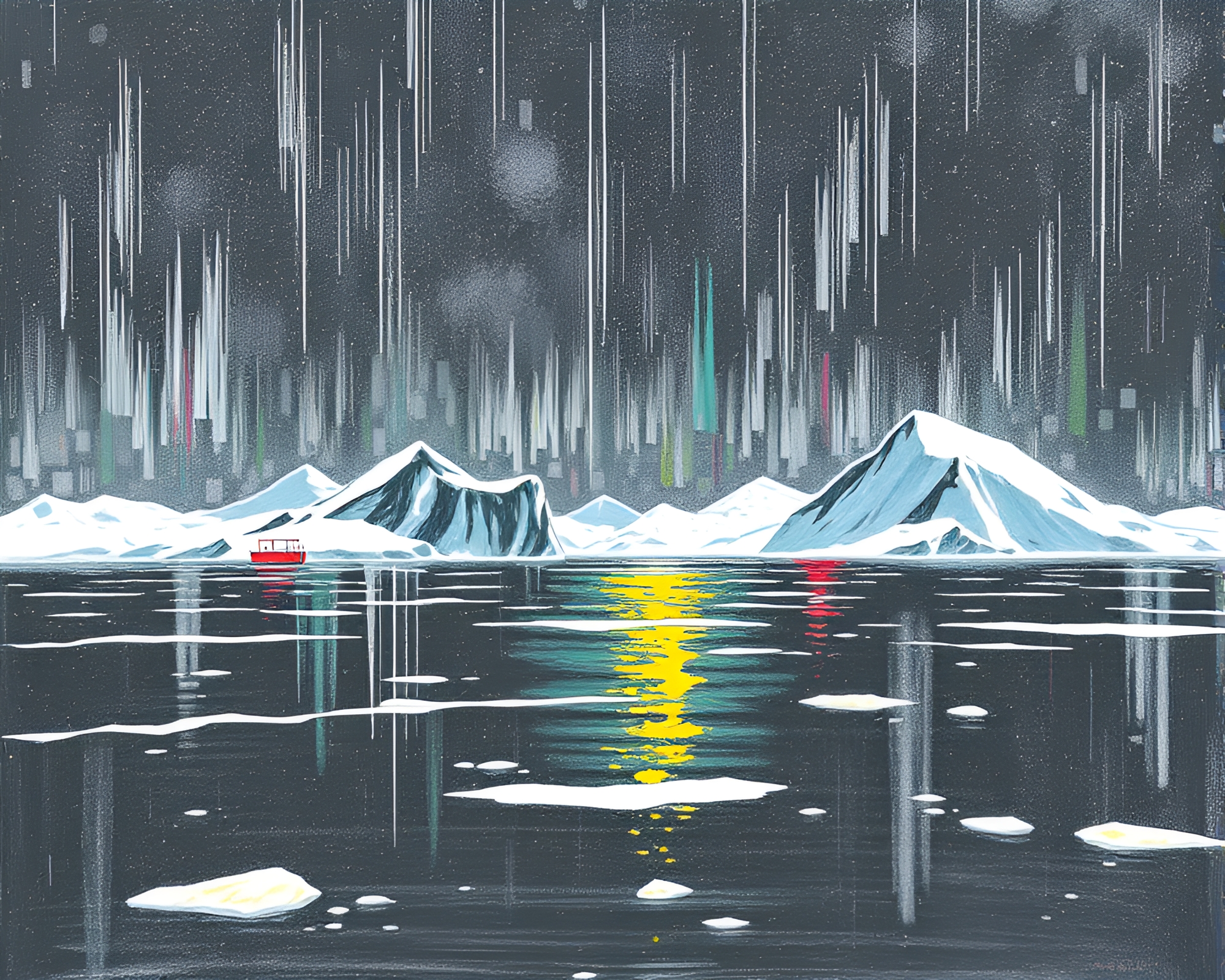 Glitch Oasis in Antarctic Whiteout: Conté Crayon Dream – free AI stock image
