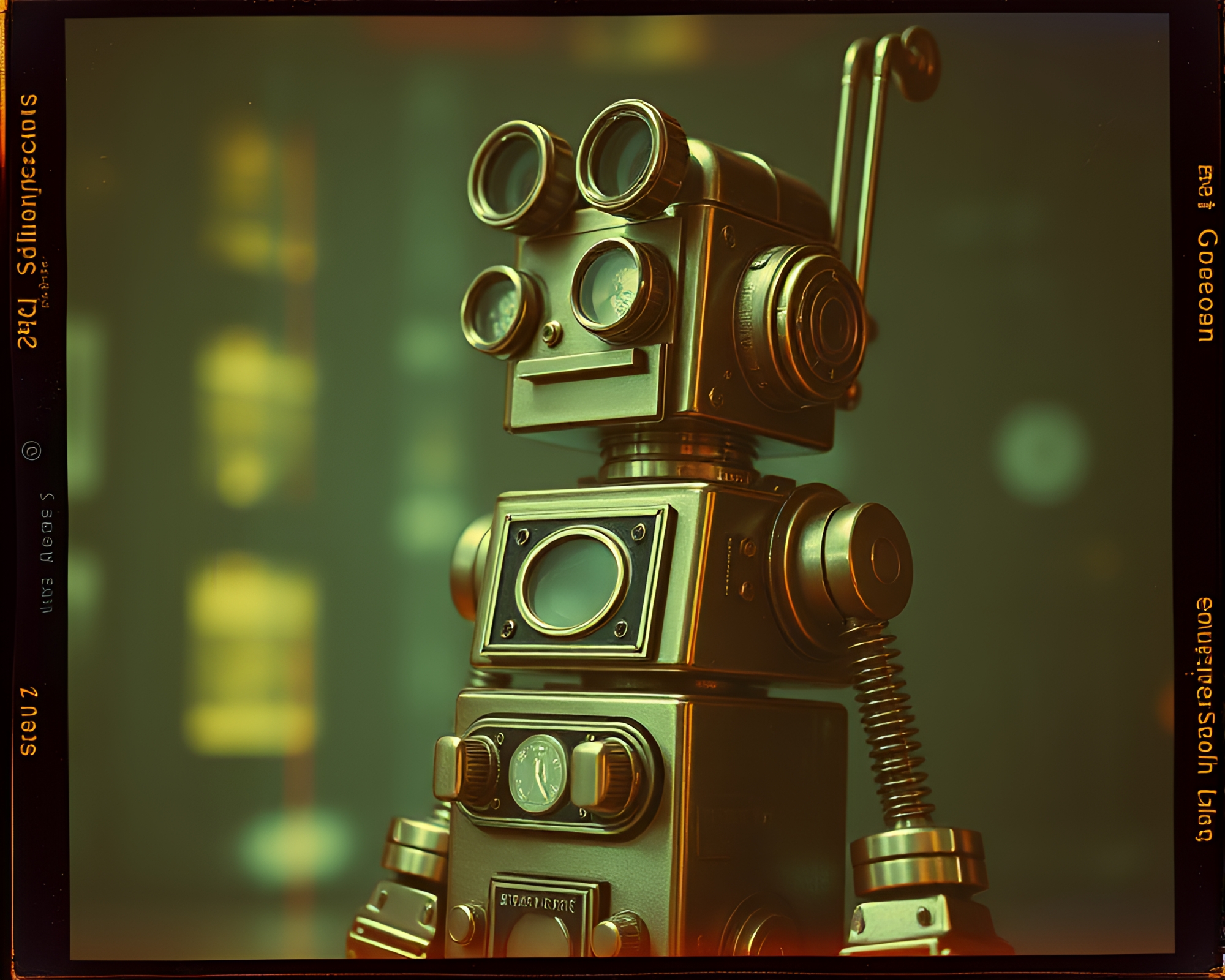 Steampunk Robot in Vintage Hologram Frame – free AI stock image