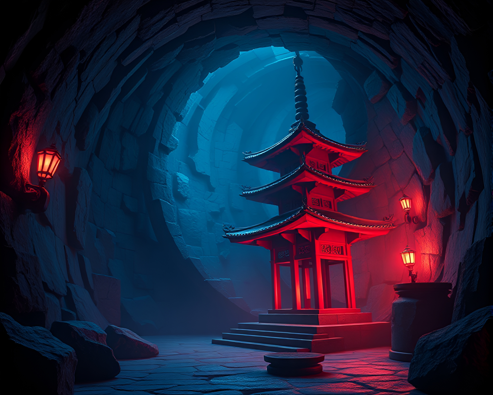 Vortex Twist Pagoda in Voxel Art Style – free AI stock image
