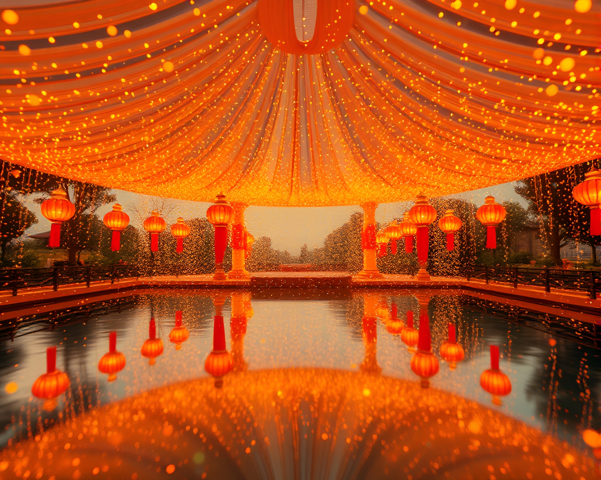 Holographic Floating Pavilion in Burnt Orange Hues – free AI stock image