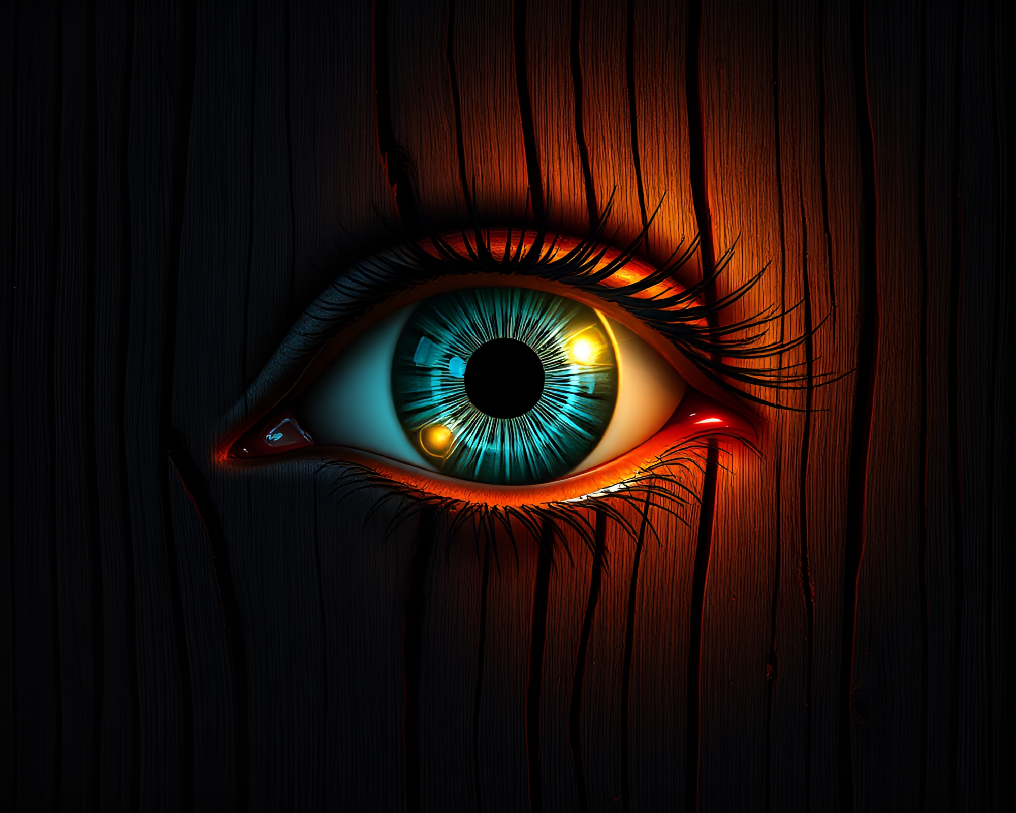 Cybernetic Eye in Opera-house Glow Woodgrains – free AI stock image