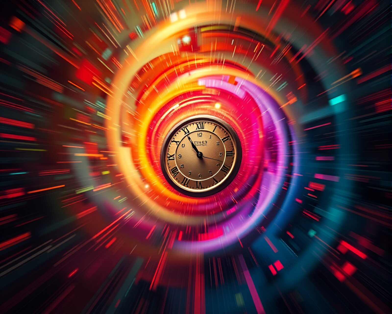 Glowing swirling vortex of jewel-colored lights in motion.