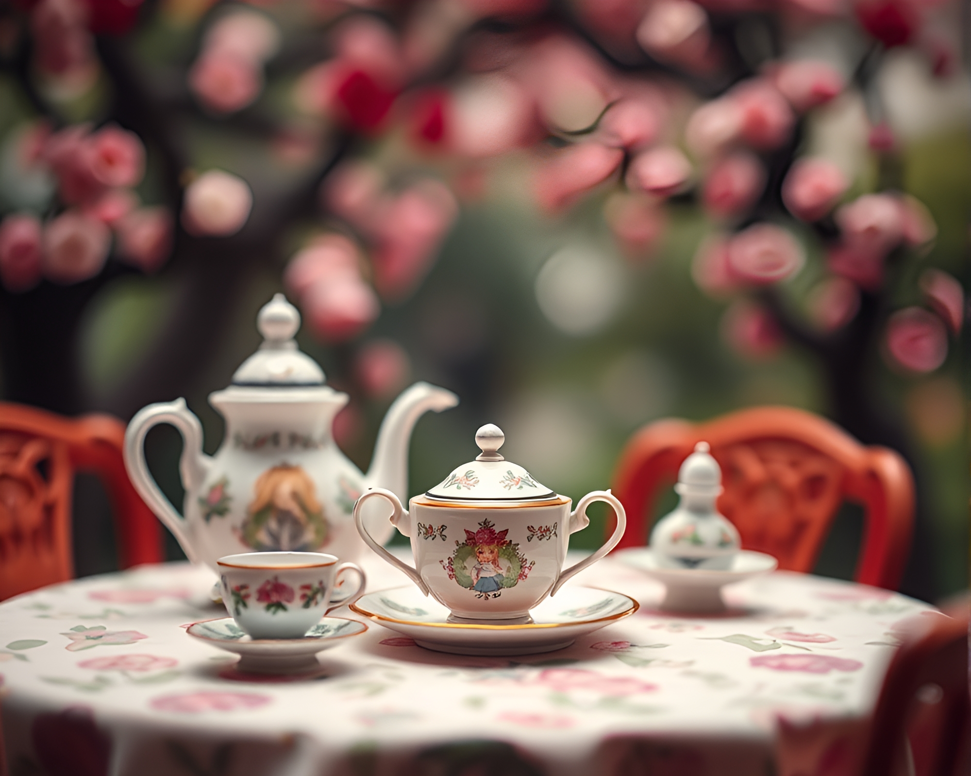 Whimsical Alice Tea Party in Miniature – free AI stock image
