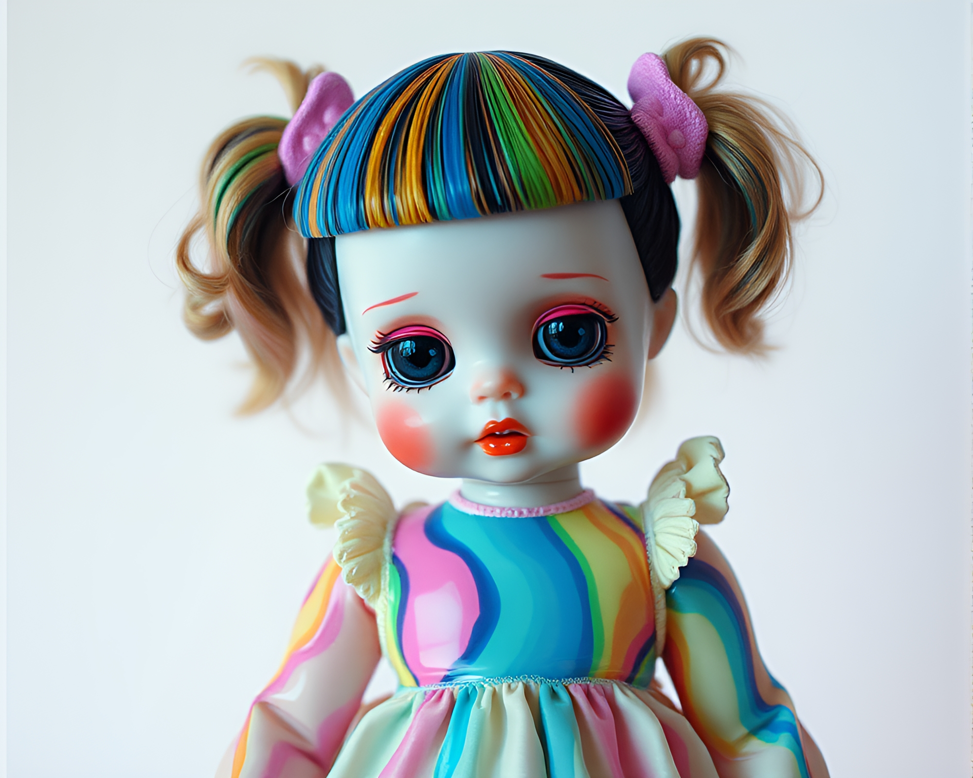 Oil Slick Rainbow Porcelain Doll Portrait – free AI stock image