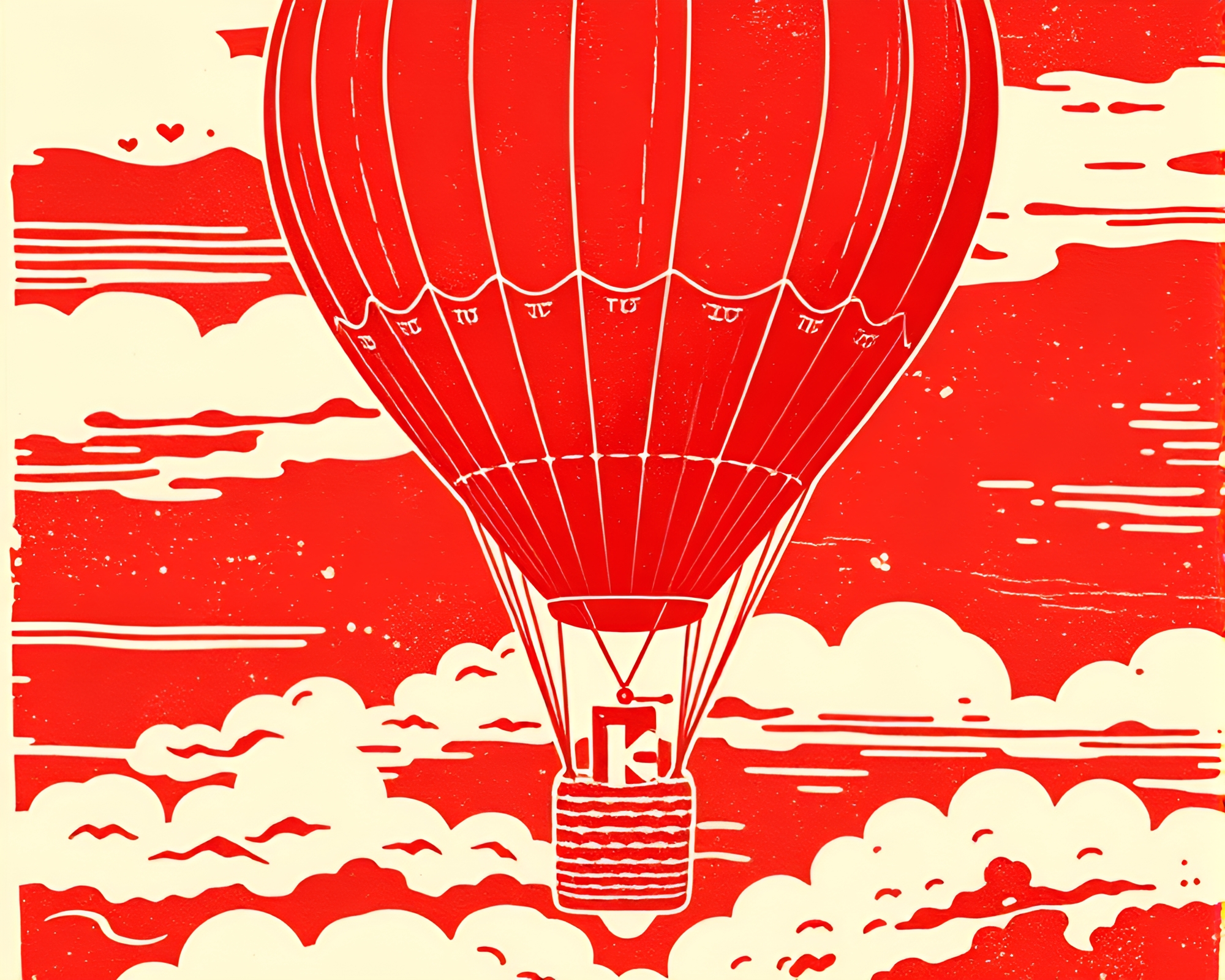 Skeuomorphic Hot Air Balloon Linocut Texture – free AI stock image