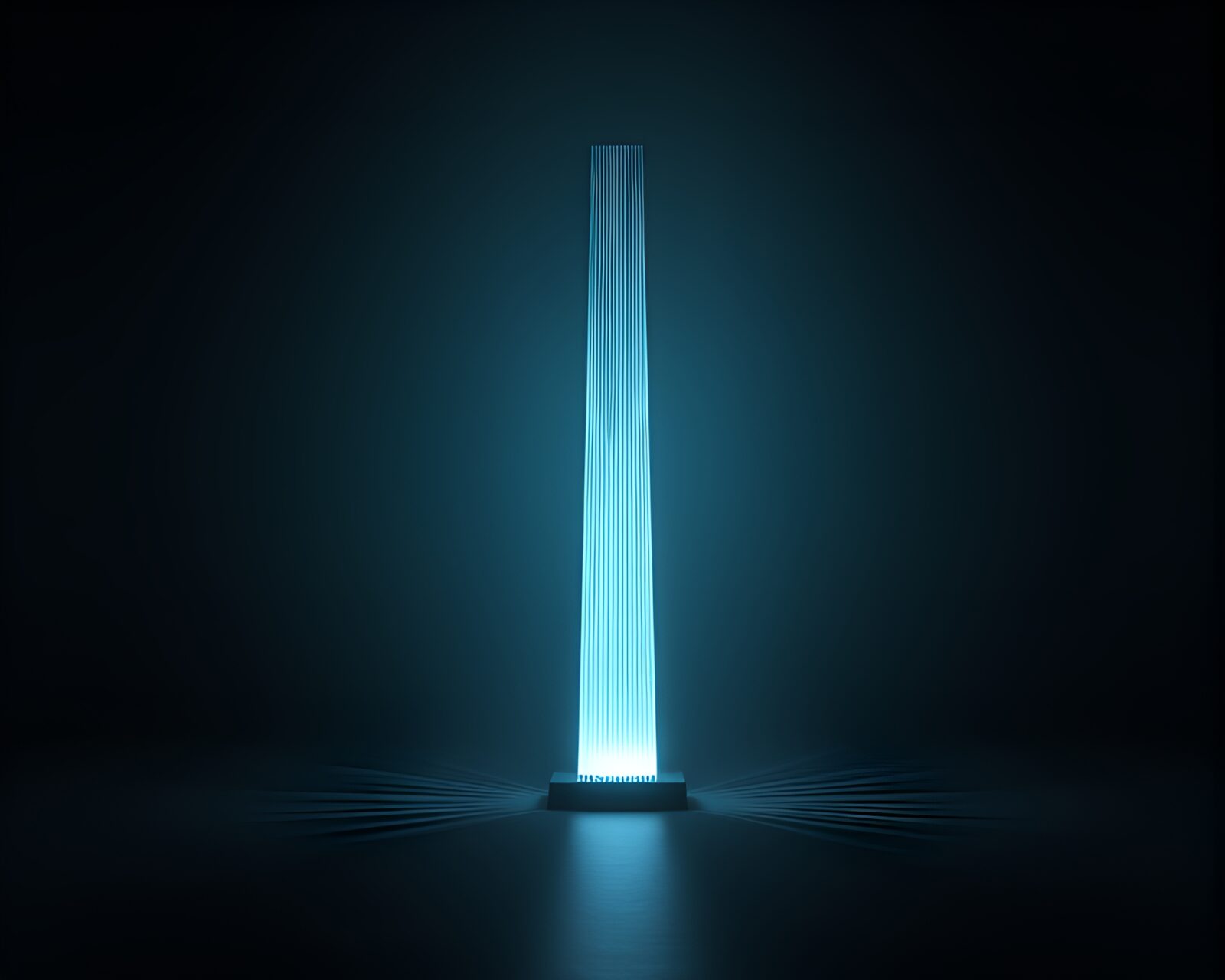 Toon-shaded obelisk surrounded by fiber optic strands