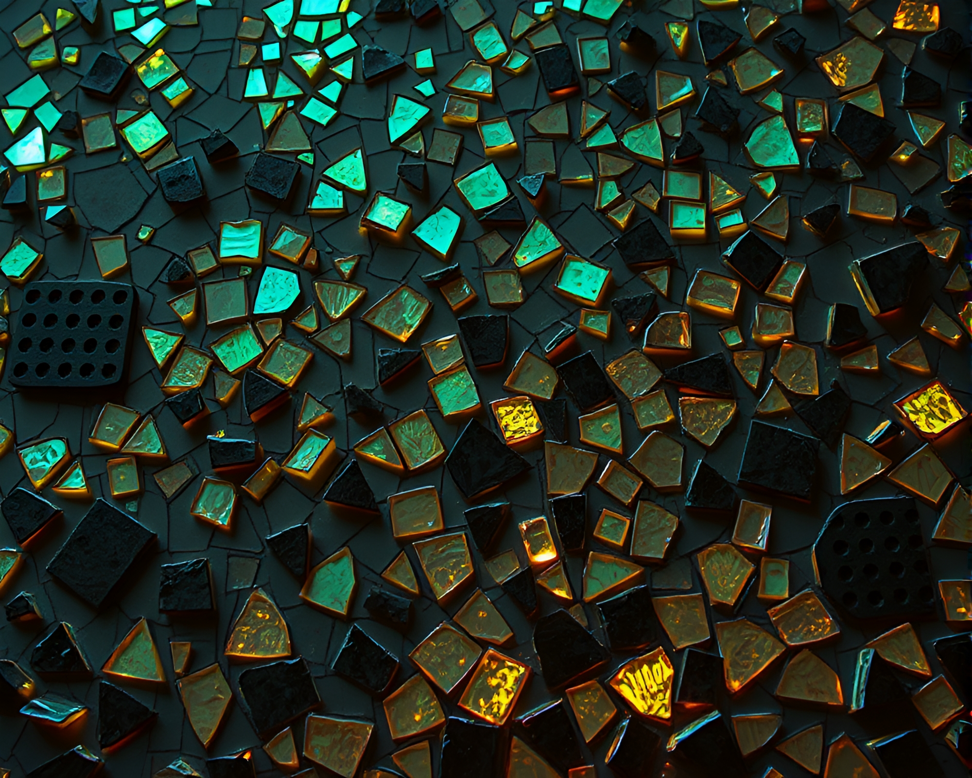 Glowing Hoverboard Etched Mosaic Fragments Composition – free AI stock image