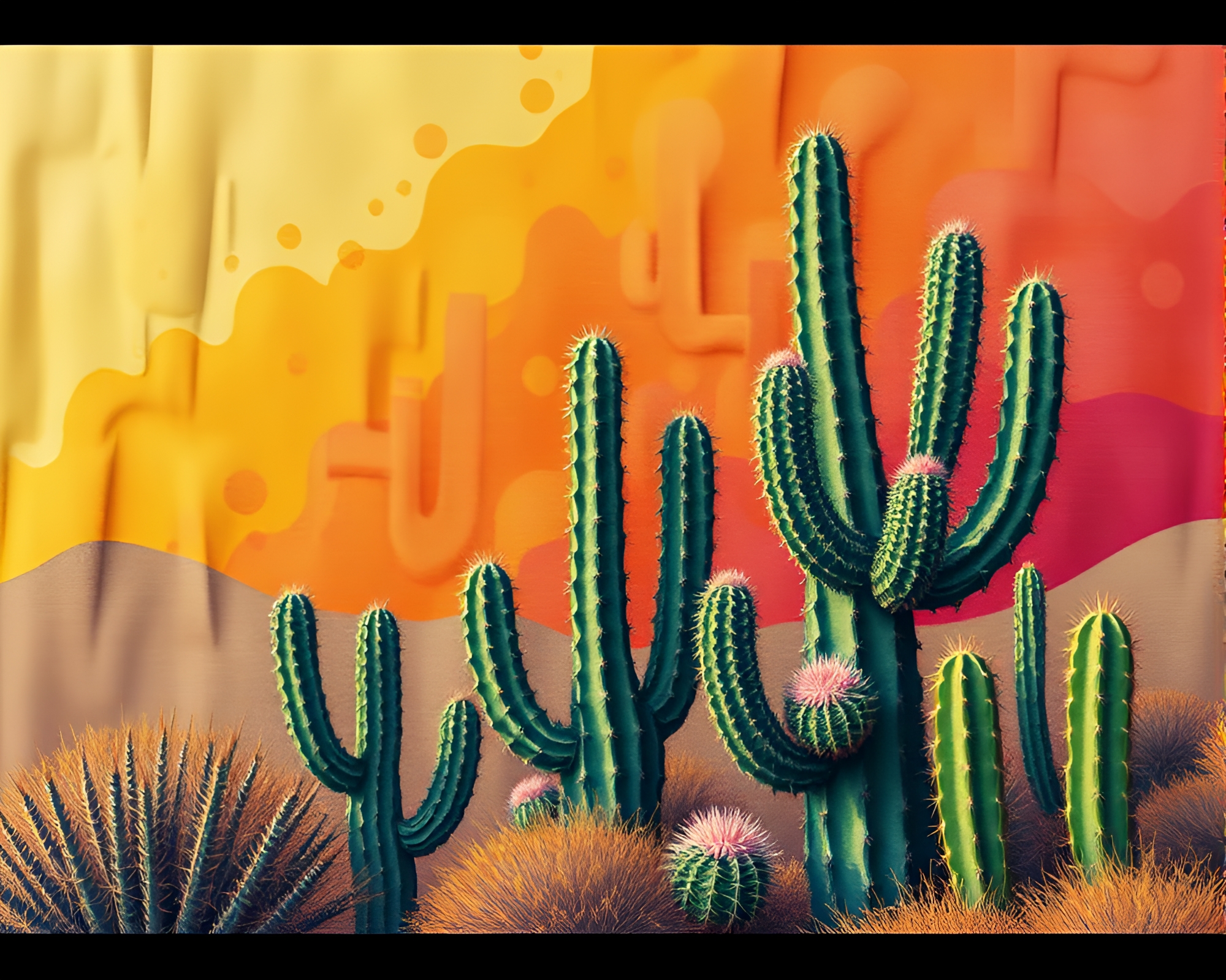 Desert Cactus in Vibrant Pointillism Fabric Folds – free AI stock image