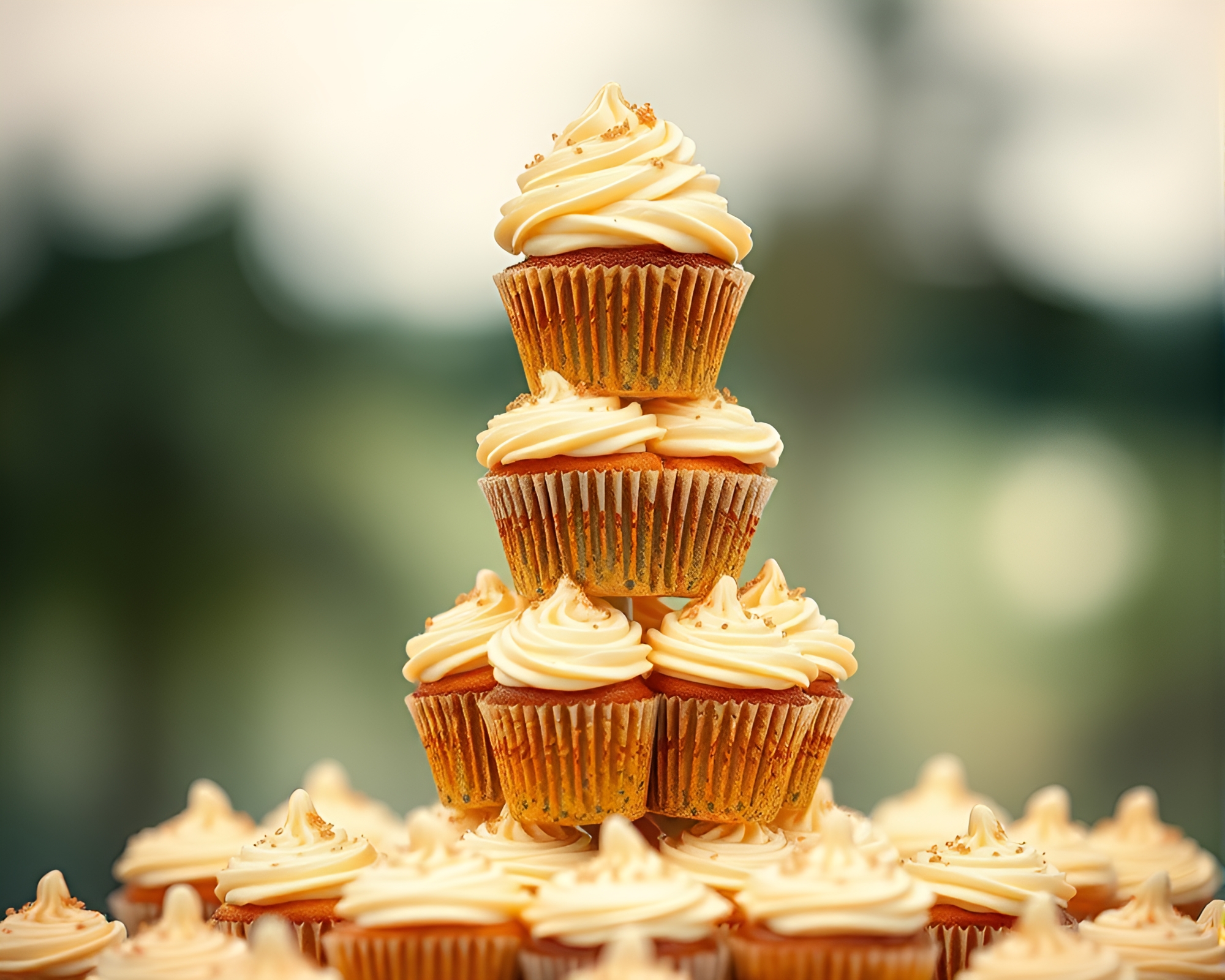 Glitch Art Cupcake Tower in Savannah Gold Light – free AI stock image