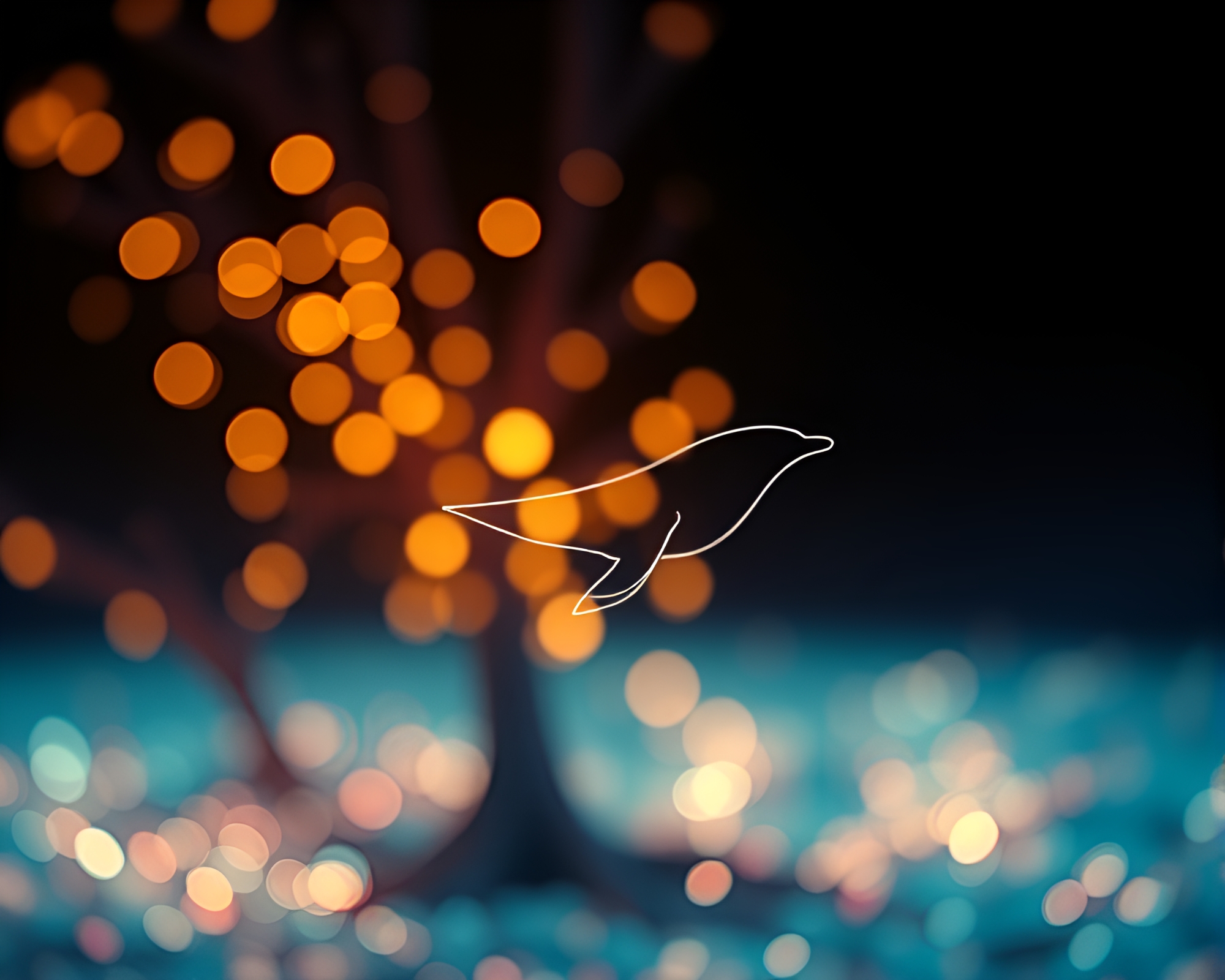Whale tree ring pattern bokeh lights low-poly 3D – free AI stock image