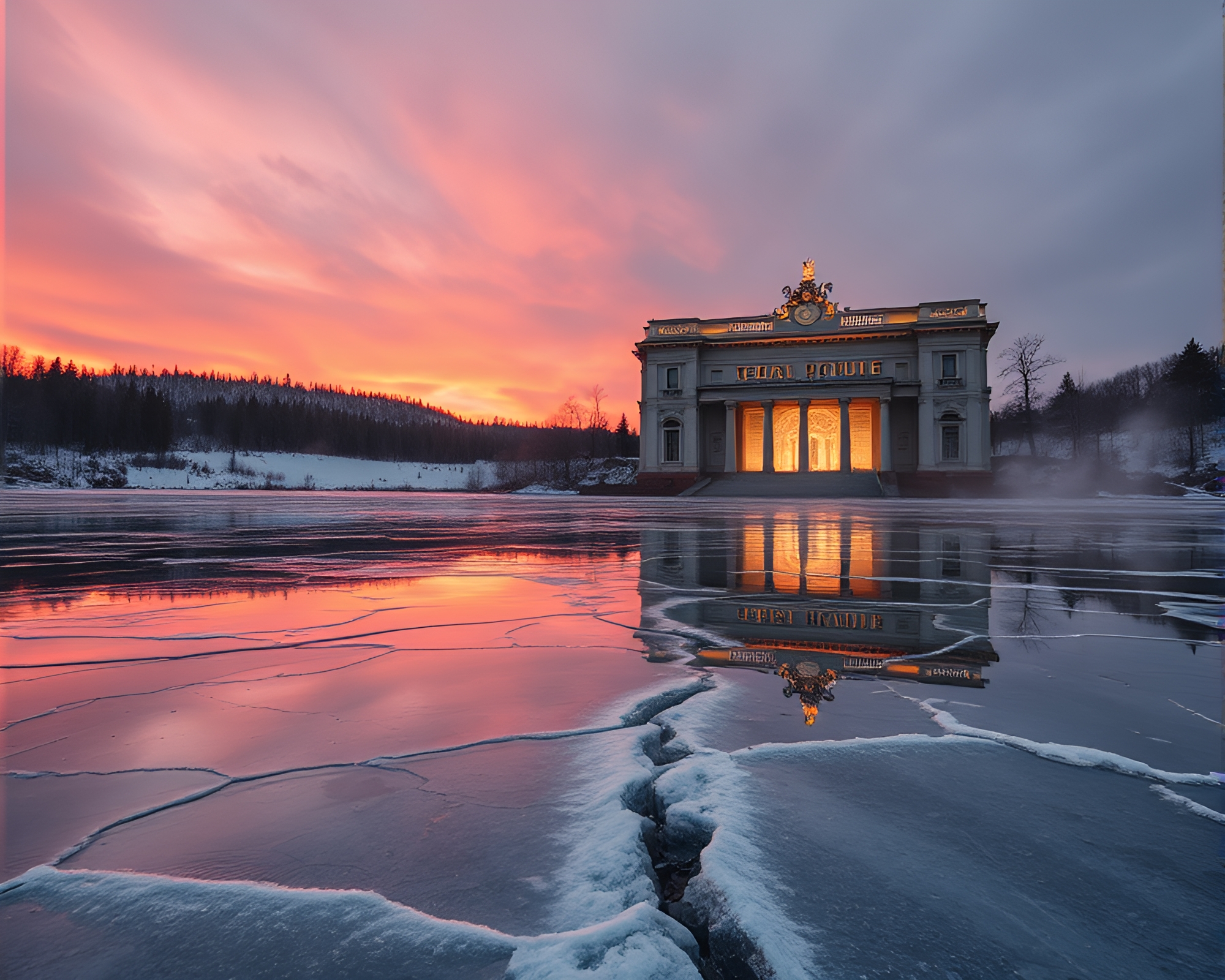 Ethereal Ice Cracks in Geyser Fields Opera Glow – free AI stock image