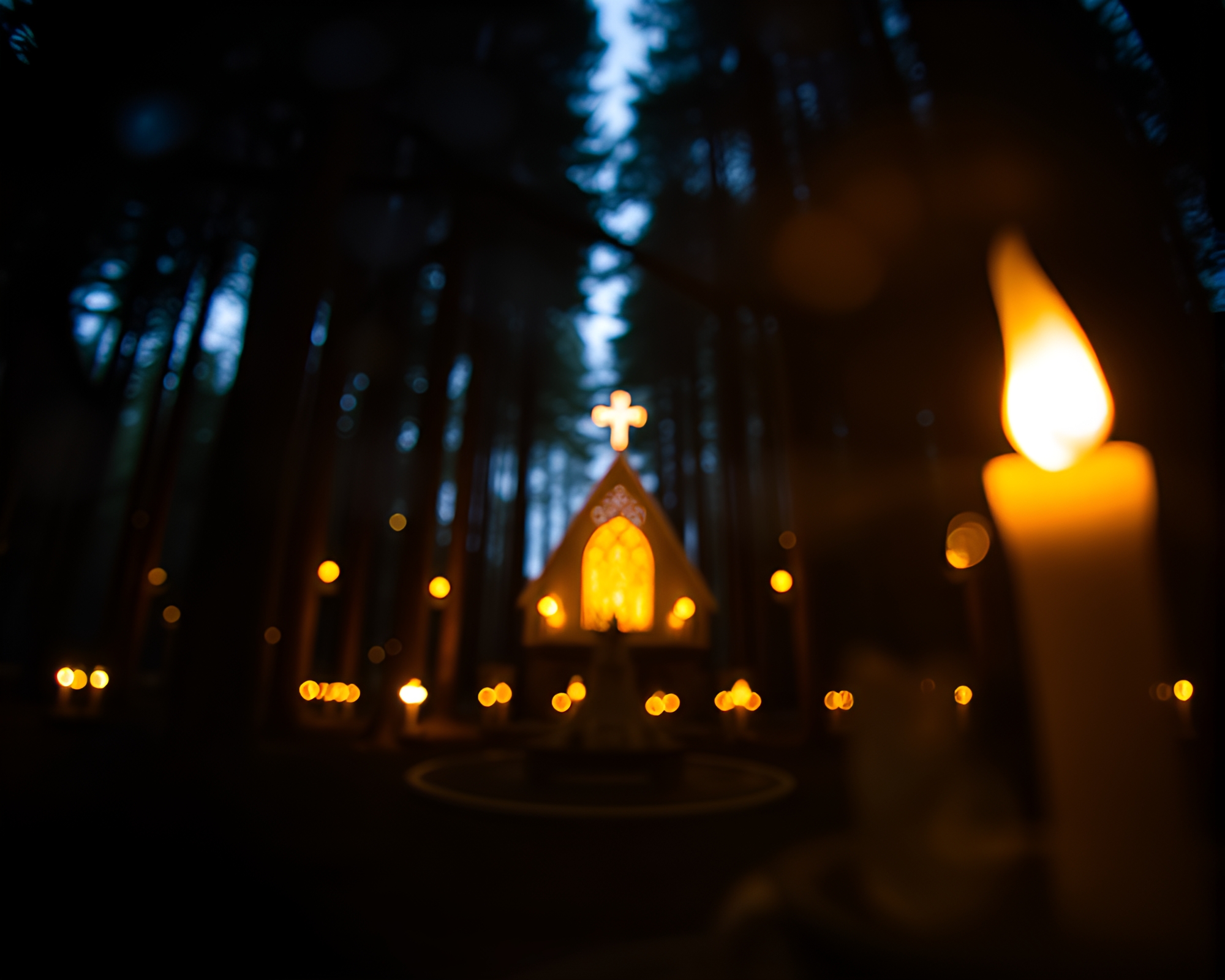 Enchanted Forest Kaleidoscope Candlelight Scene – free AI stock image