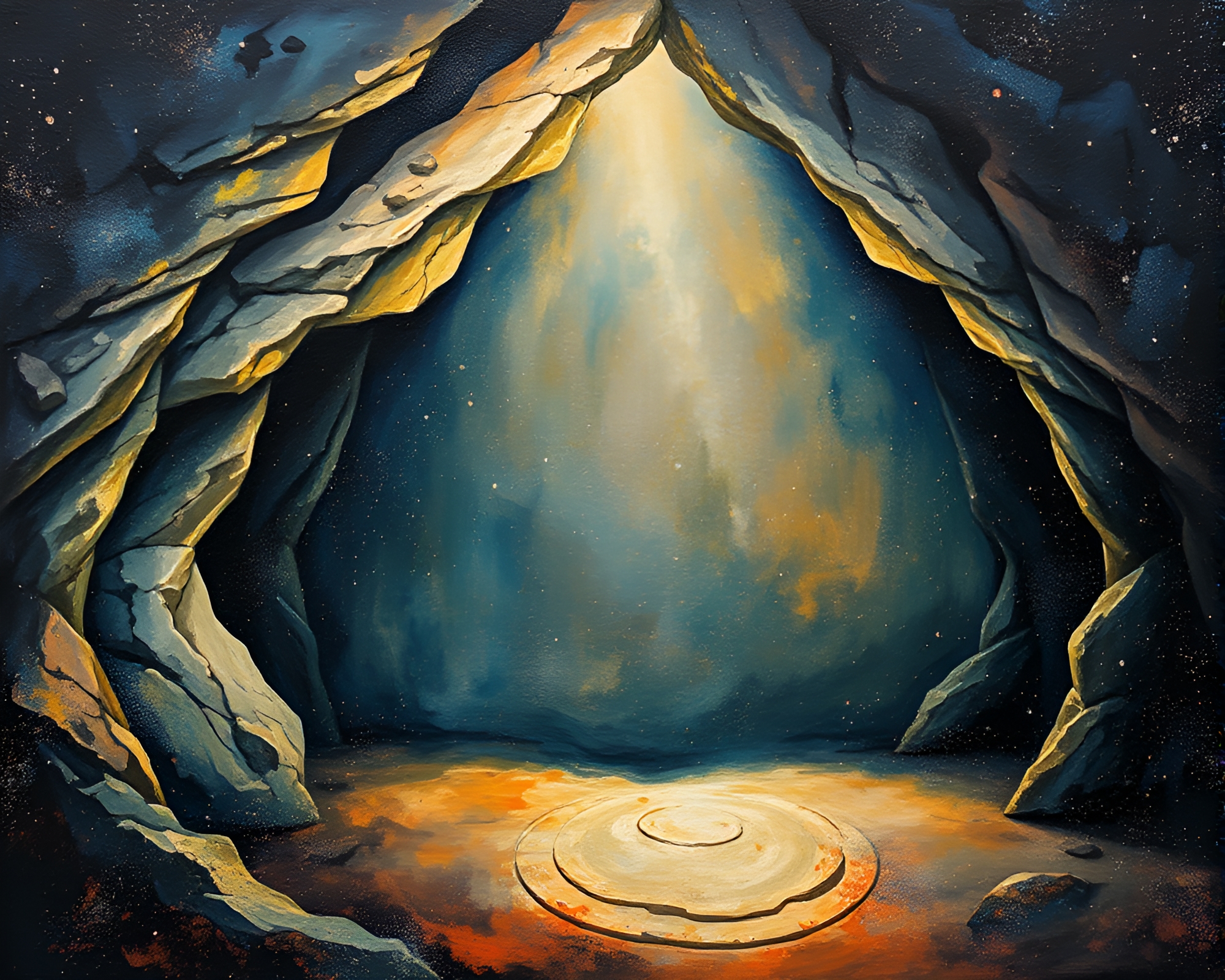 Stardust Cave: Asymmetrical Fresco on Cosmic Canvas – free AI stock image
