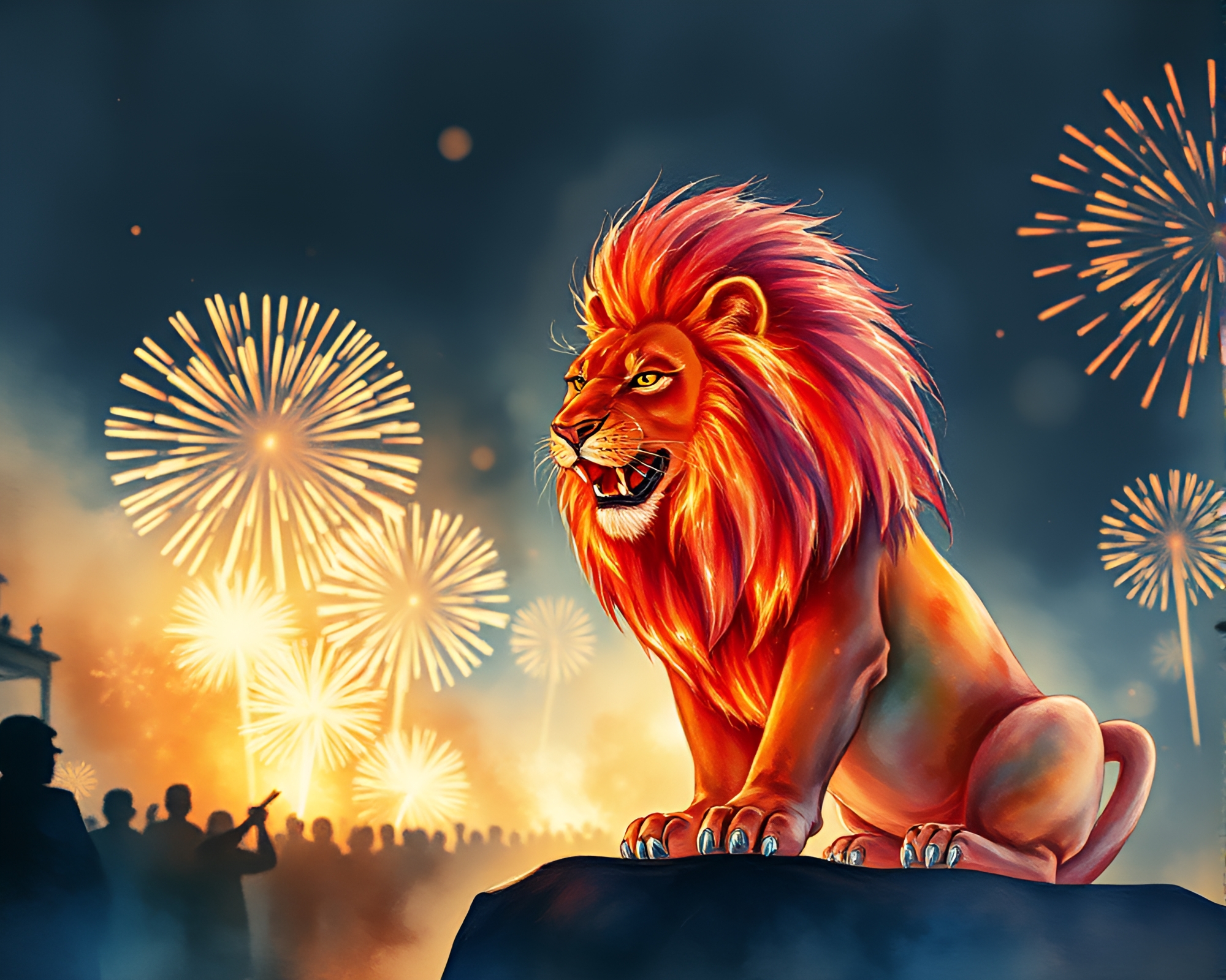 Lion King at Festival of Lights Watercolor Painting – free AI stock image