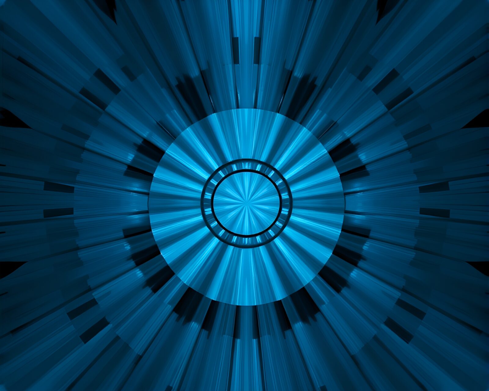 Intricate radial piano design with futuristic steel-blue lighting