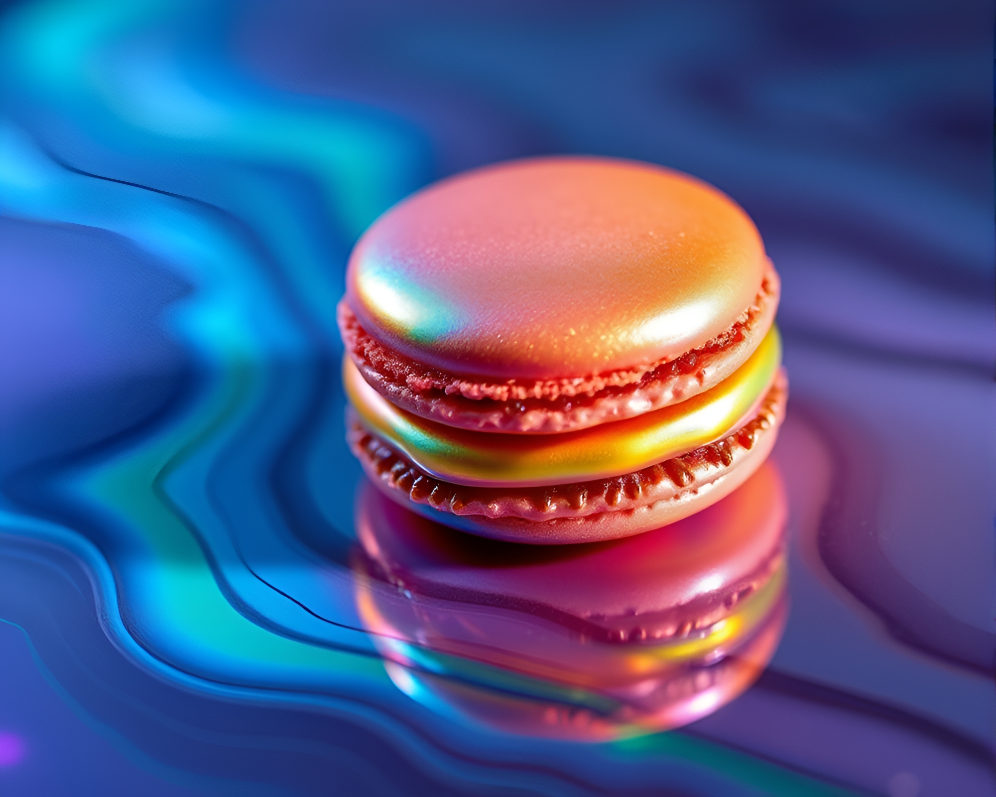 Surreal Macaron Mirage in Oil Slick Rainbow Light – free AI stock image