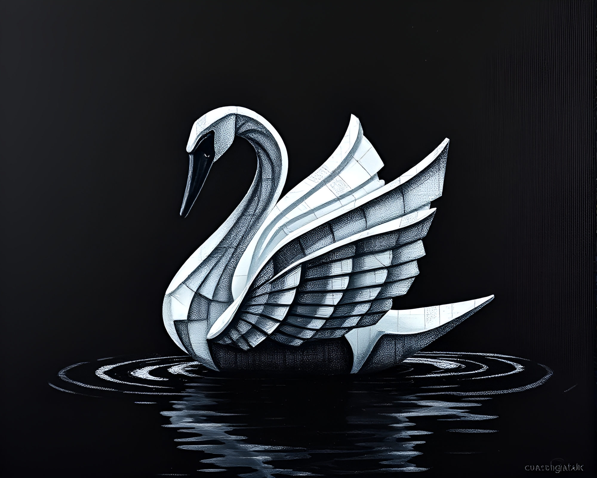 Dramatic Halftone Grid Origami Swan Palette Knife Painting – free AI stock image