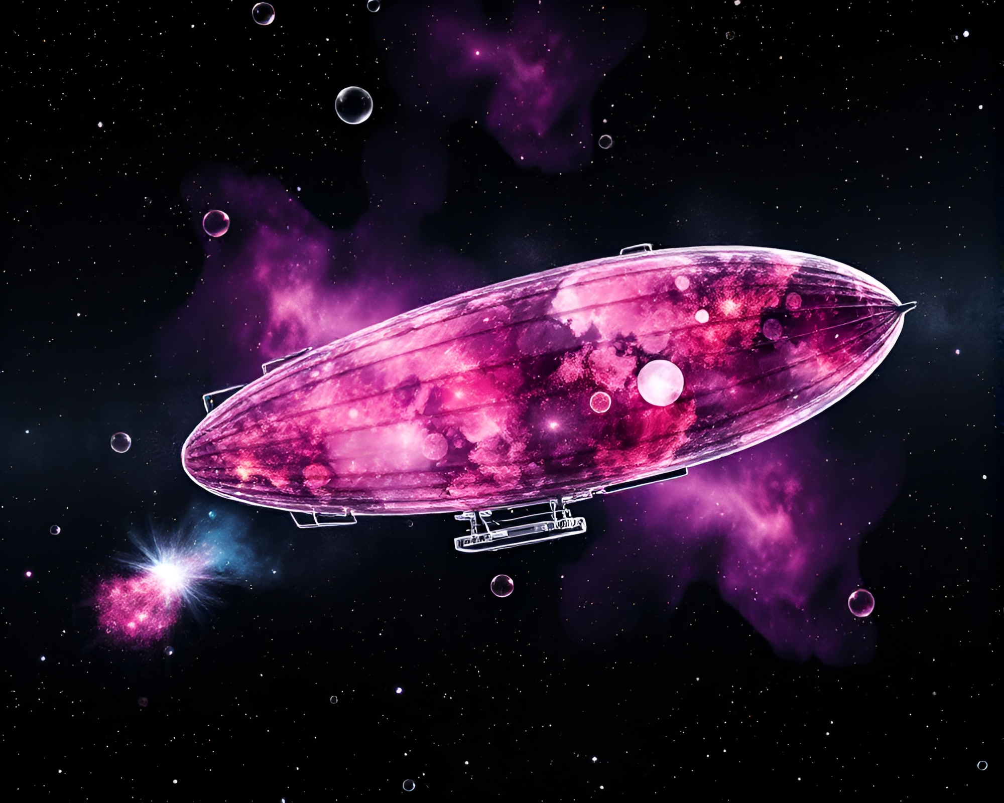 Zeppelin among galaxy bubble clusters – free AI stock image