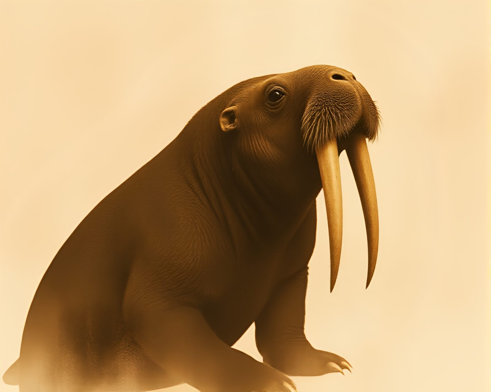 A surreal double exposure of a walrus in sepia tones