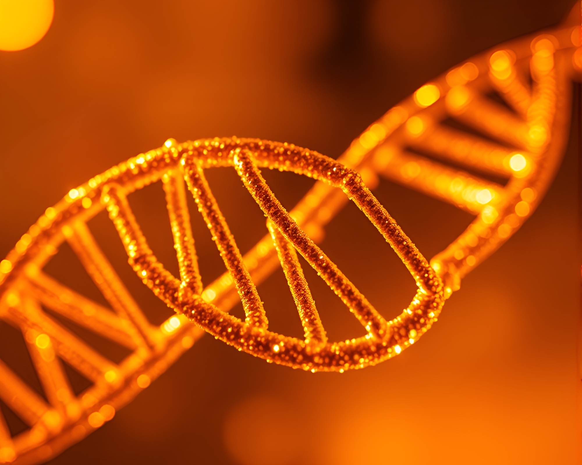 Futuristic DNA Helix Illuminated by Golden Light – free AI stock image
