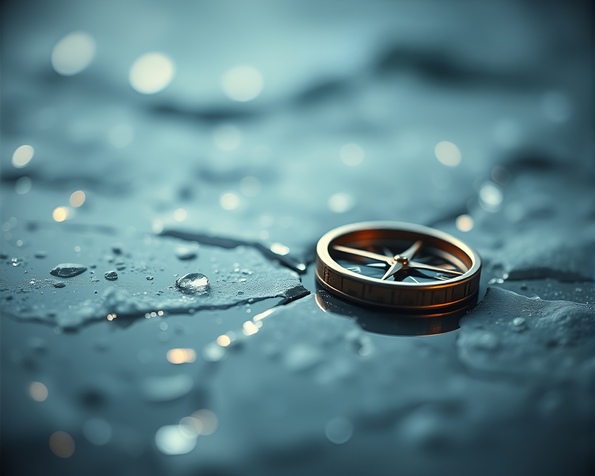 Frozen Antique Compass Reflecting Bokeh Lights – free AI stock image
