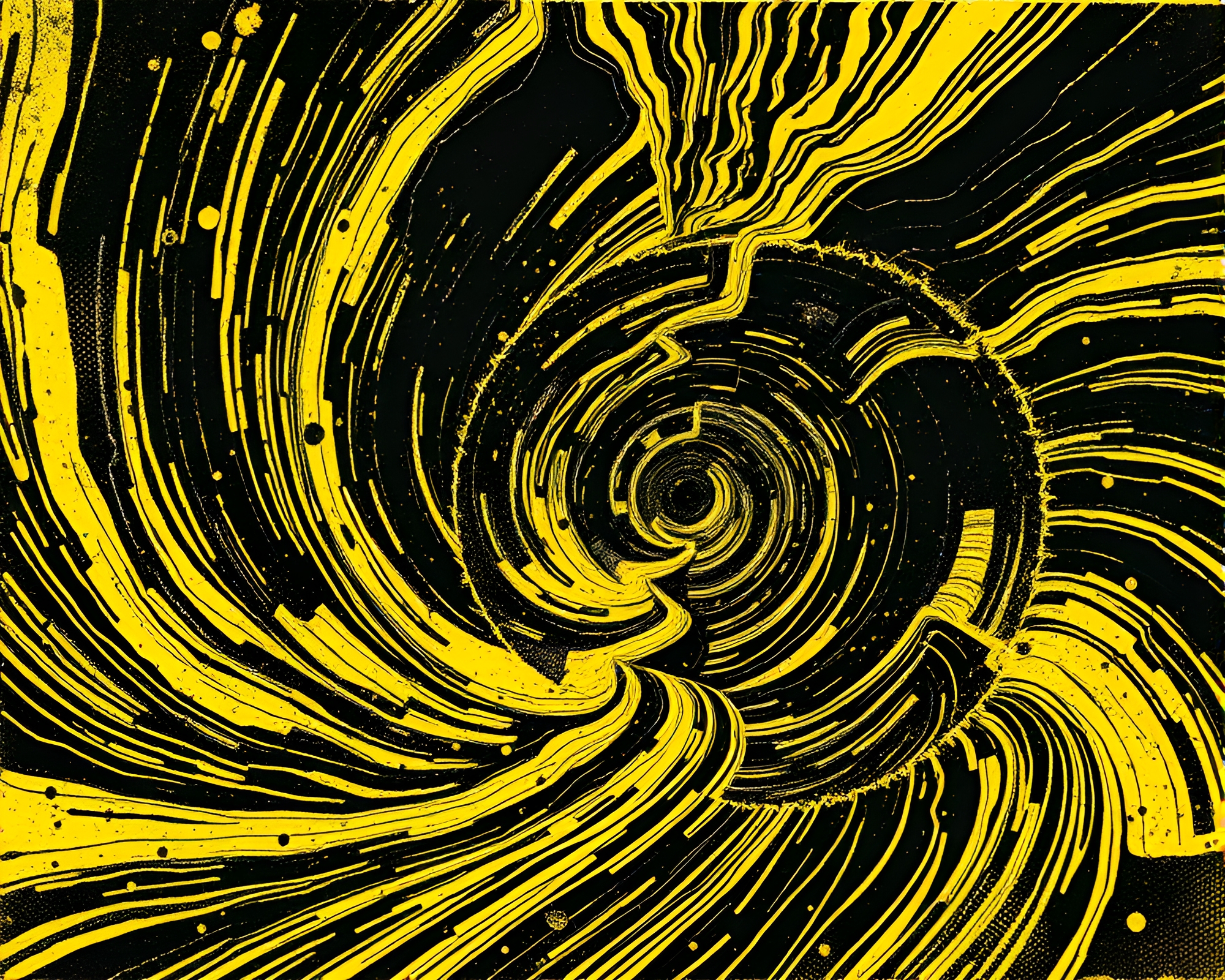 Time Vortex Écorché: Monochrome Yellow Linocut Textures – free AI stock image