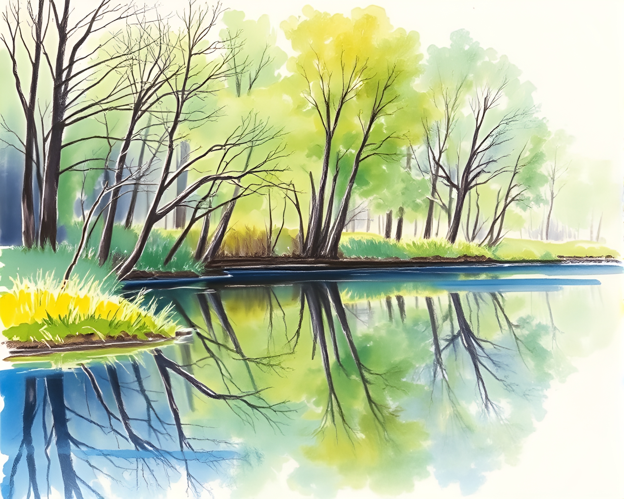 Savage River Reflection: Chrome Watercolor Wash – free AI stock image