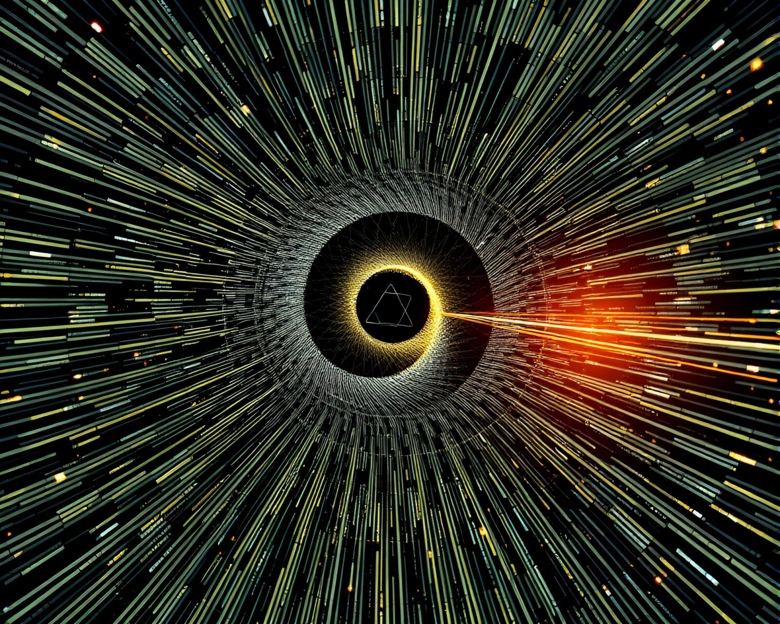 Golden spiral made of ASCII satellite with prism refraction