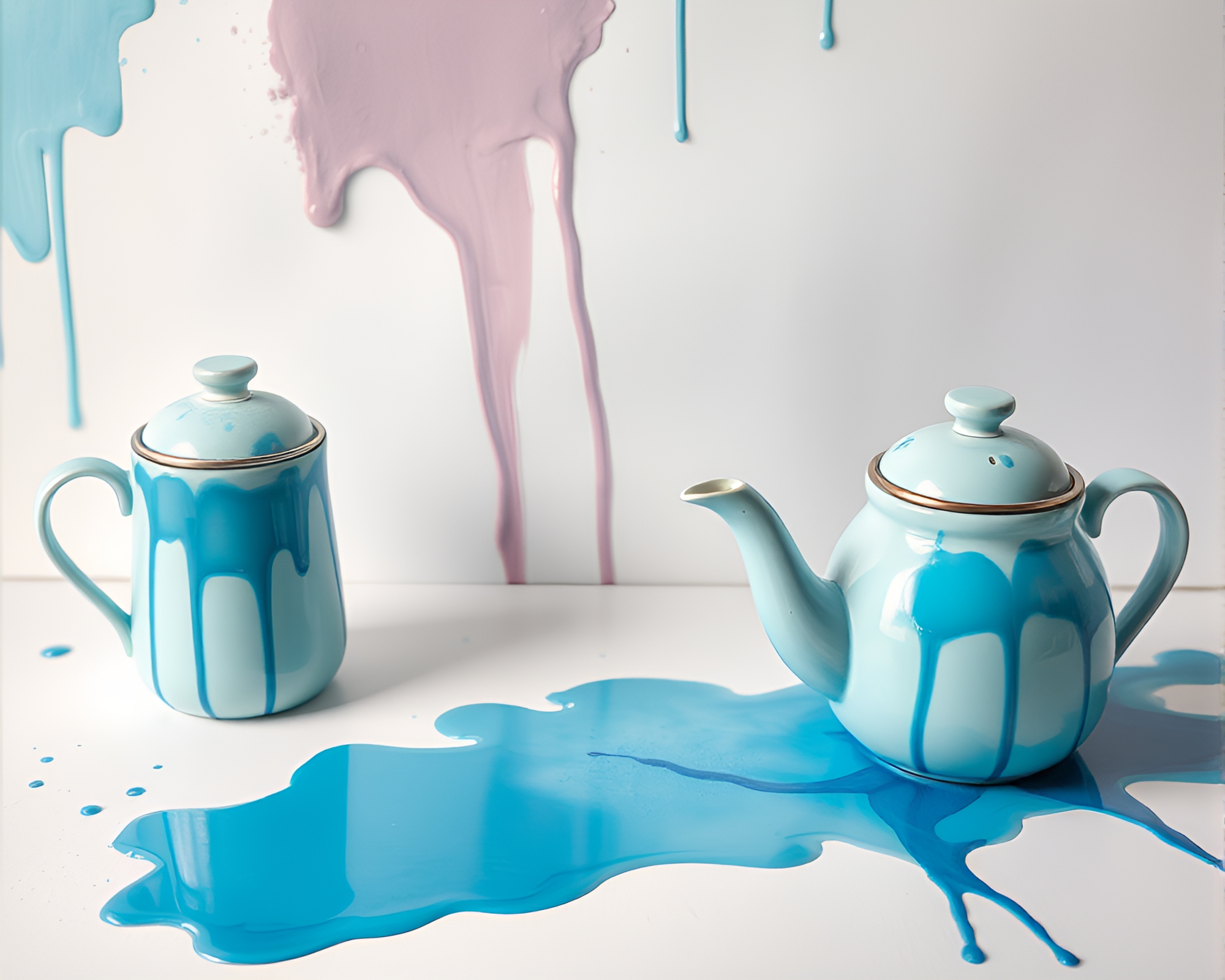 Spray Paint Drips Infused Tea Set in Grunge Style – free AI stock image
