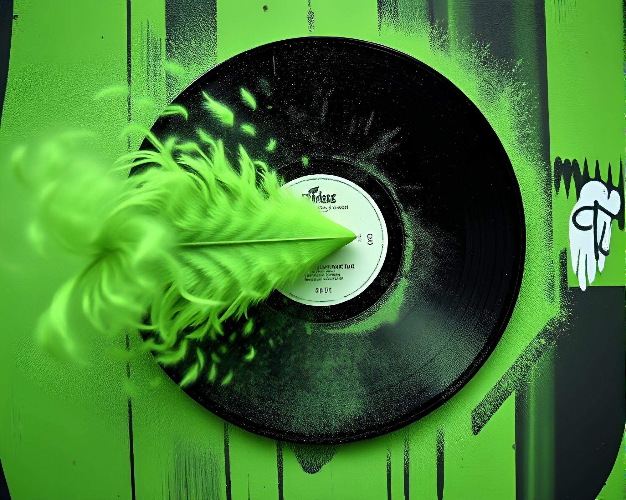 Graffiti Artist Feather Dusters with Vinyl Records – free AI stock image