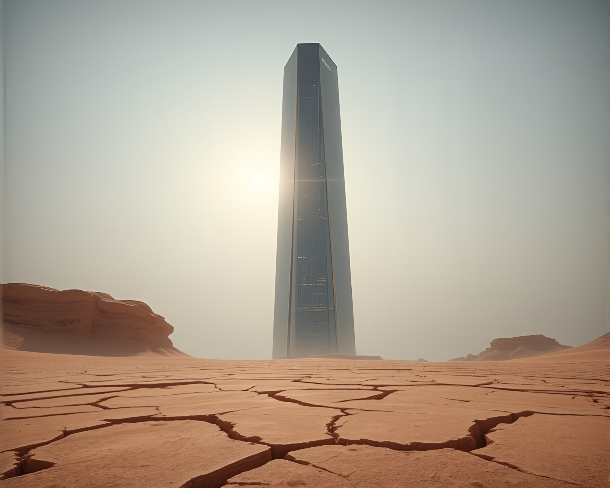 Cracked Earth Skyscraper Mirage – free AI stock image