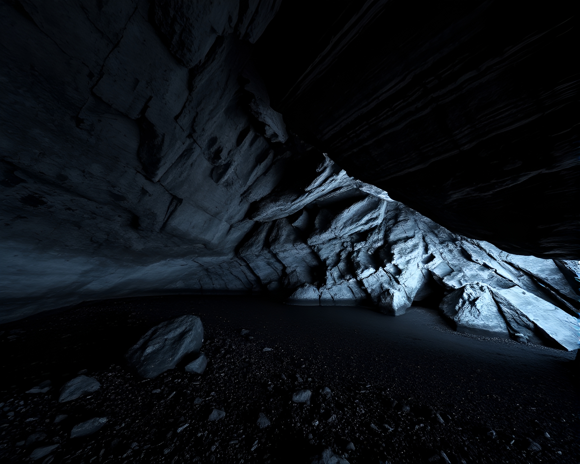 Glacial Cave Color Pop: Charcoal Black Long Exposure Photography – free AI stock image