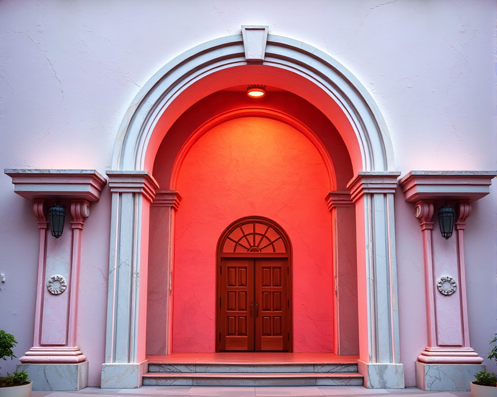 Pastel neon dragon egg surrounded by contouring architectural frame